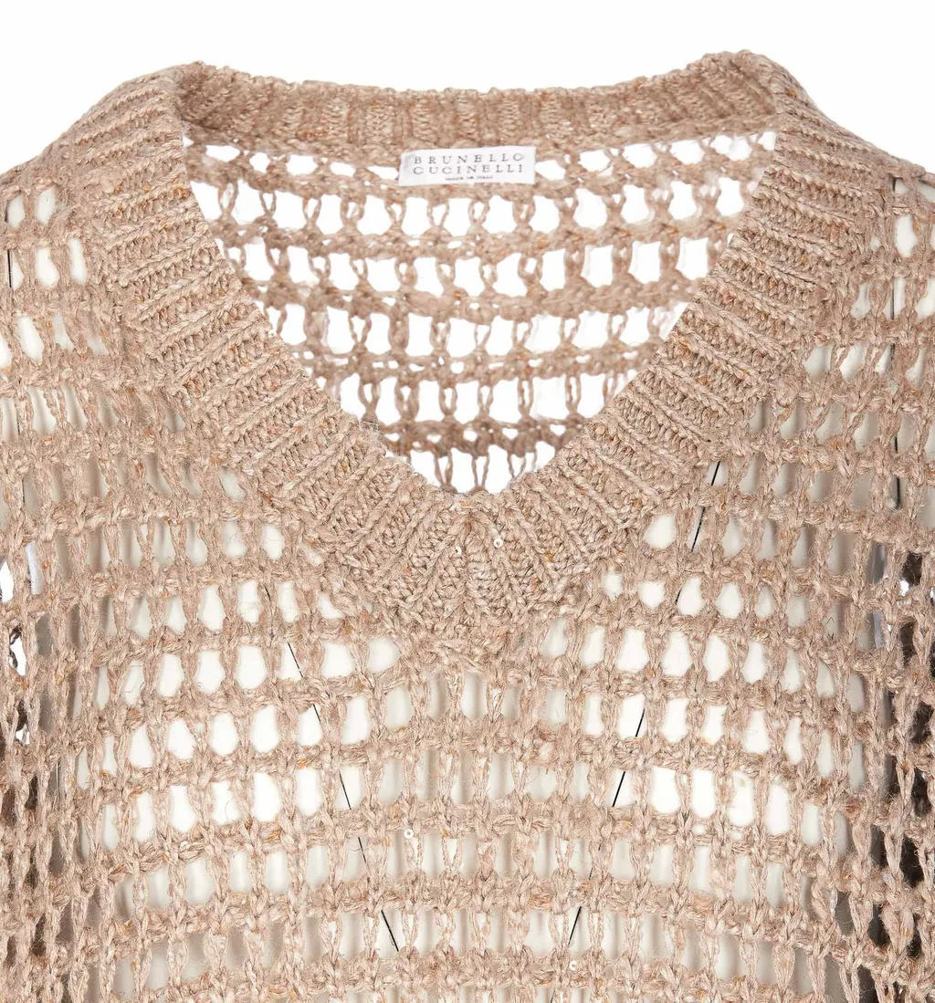 Open-Knitted V-Neck Jumper