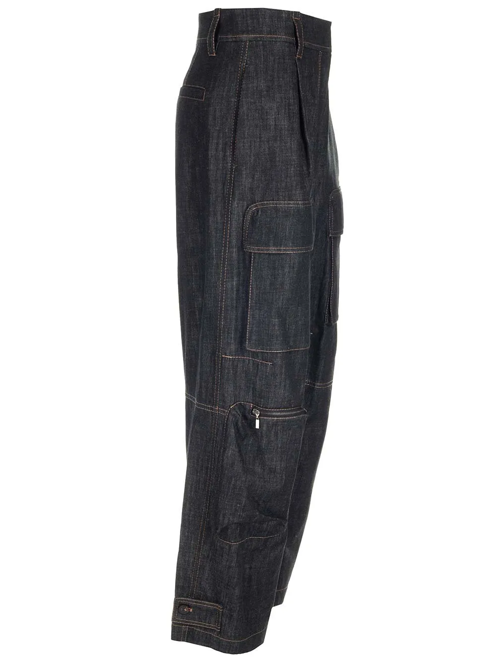 High-Waist Tapered Leg Cargo Jeans