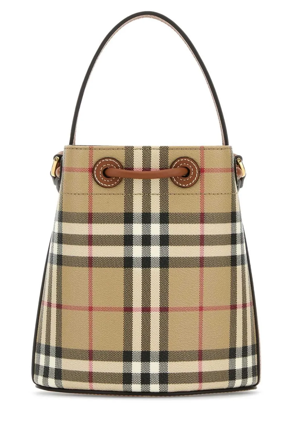 Checked Drawstring Bucket Bag