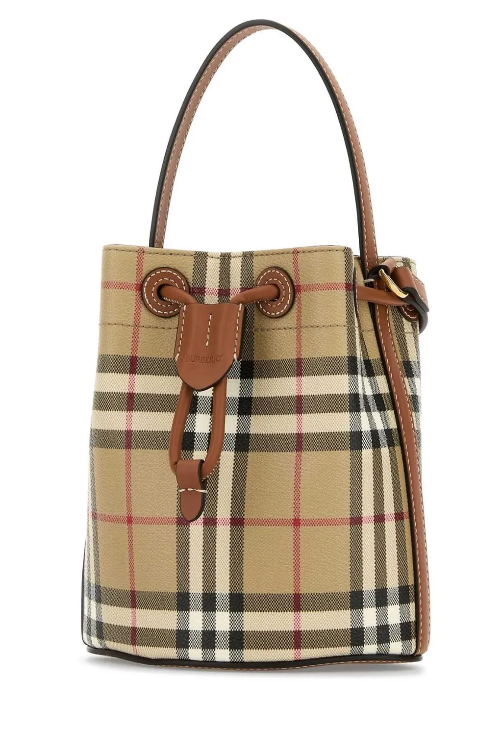 Checked Drawstring Bucket Bag