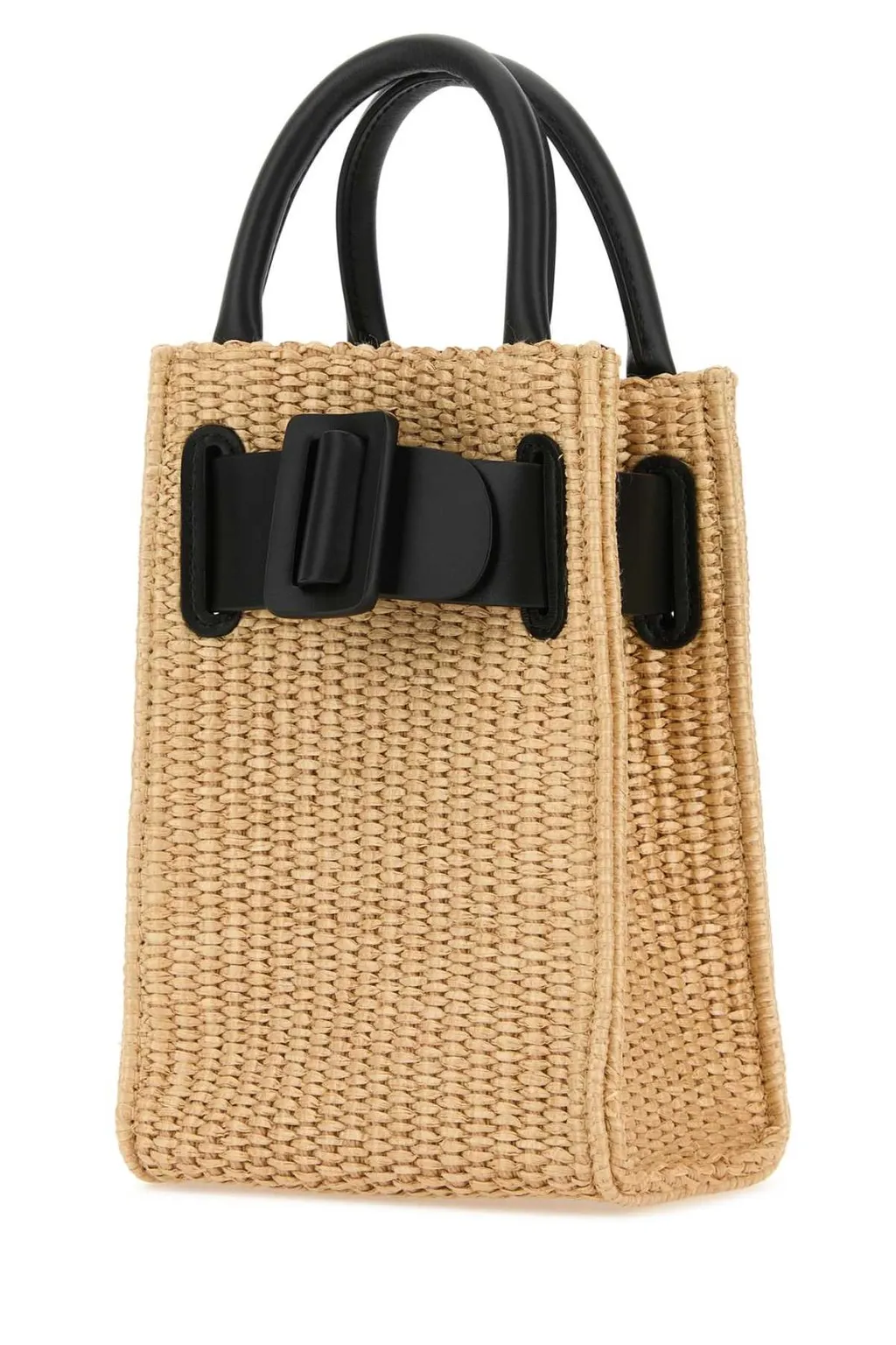 Buckle-Detailed Woven Tote Bag
