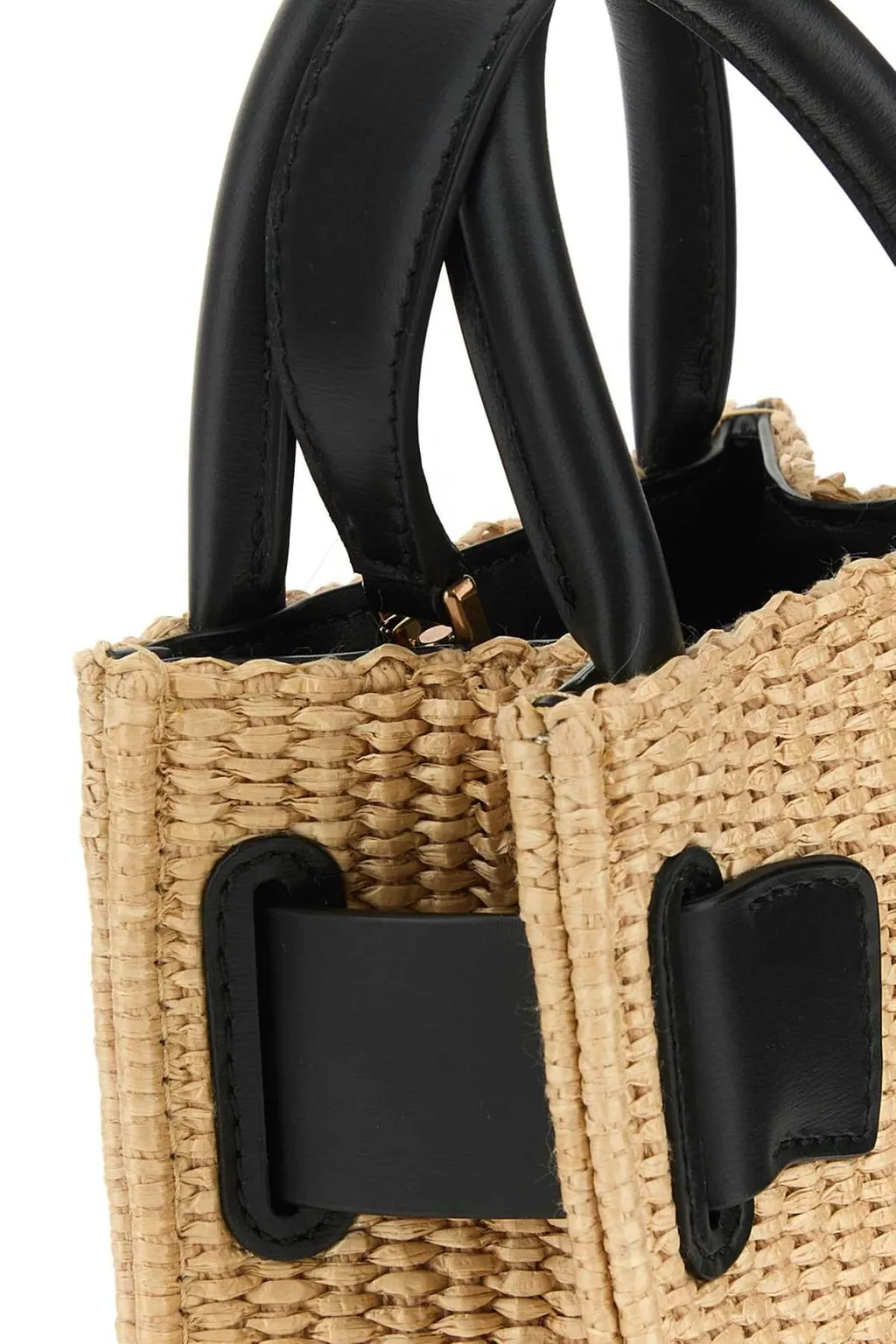 Buckle-Detailed Woven Tote Bag