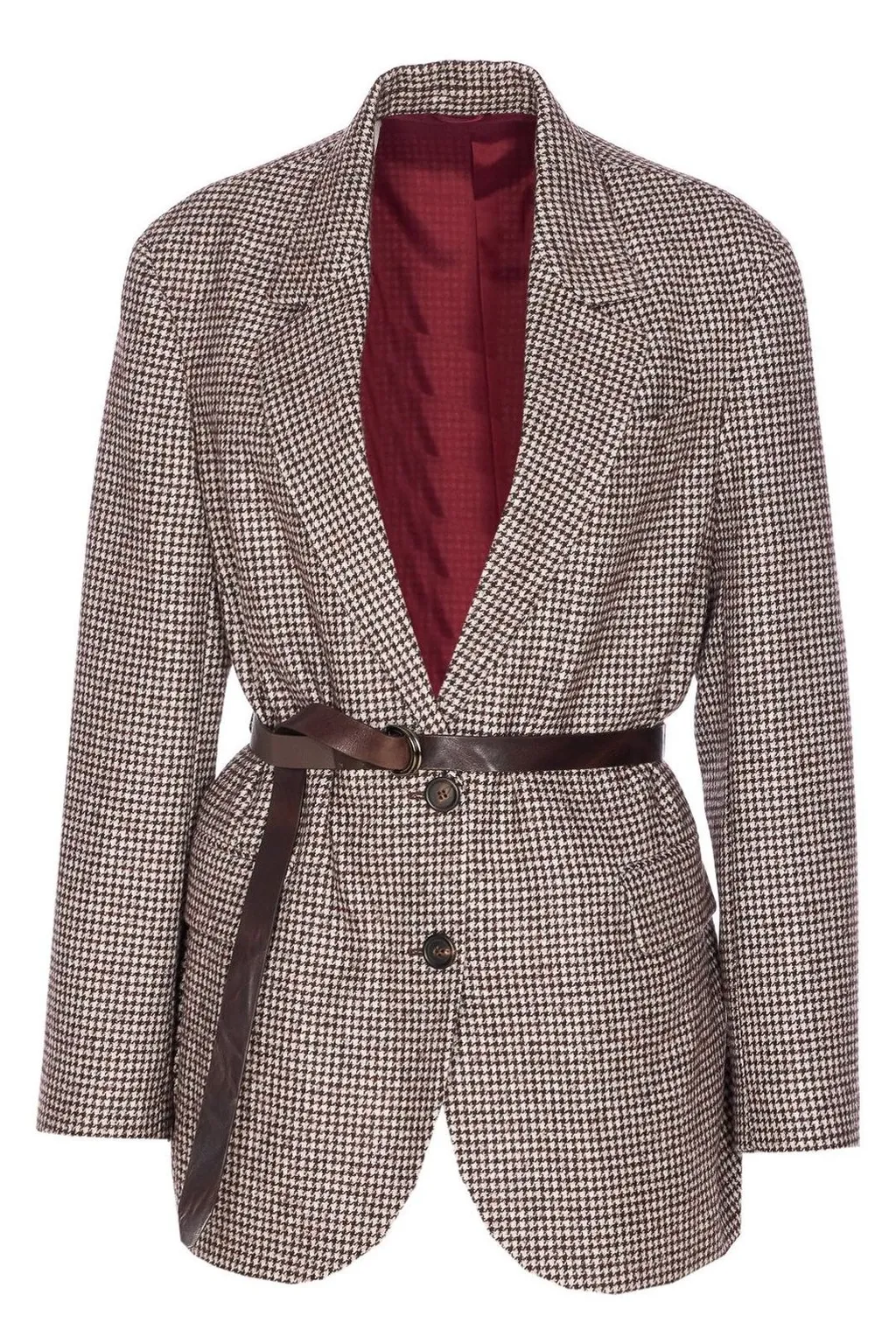 Houndstooth Detailed Belted Blazer