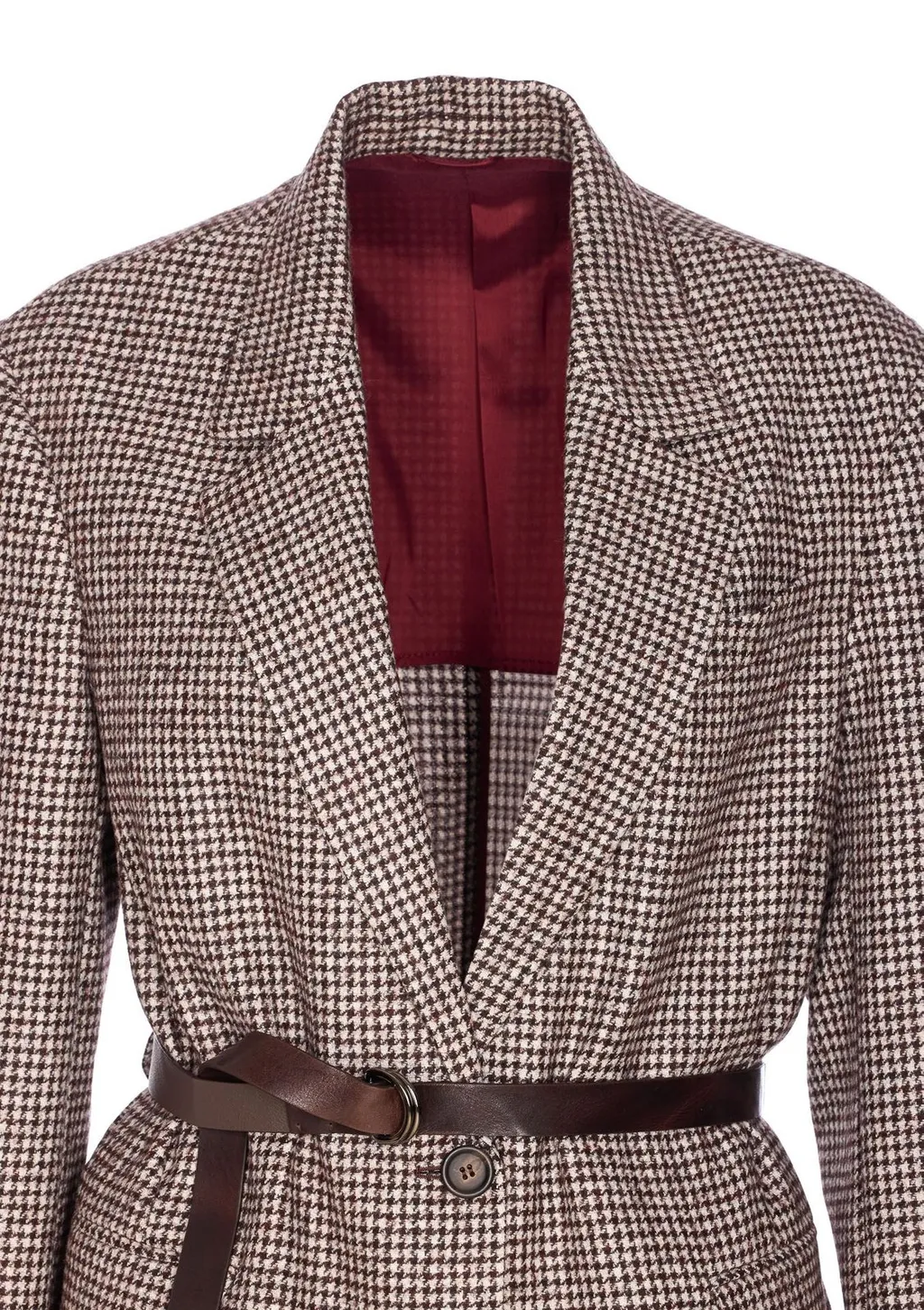 Houndstooth Detailed Belted Blazer