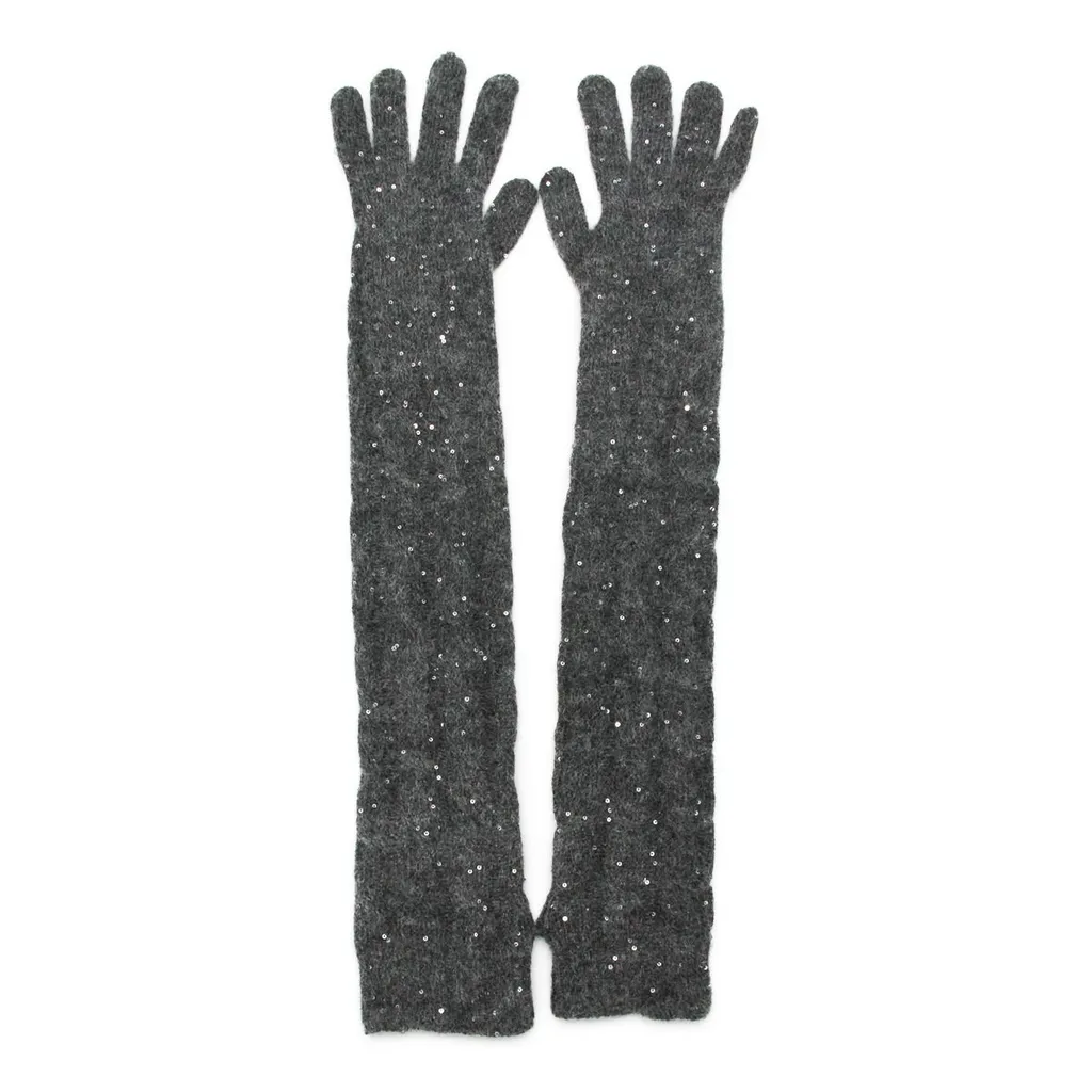 Sequin Embellished Knitted Gloves