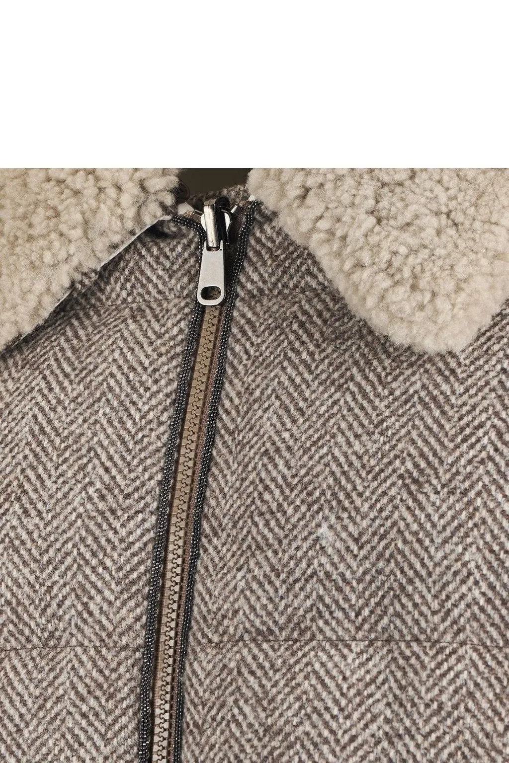 Herringbone Zip-Up Quilted Jacket