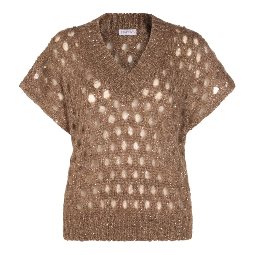 Open Knitted V-Neck Pullover