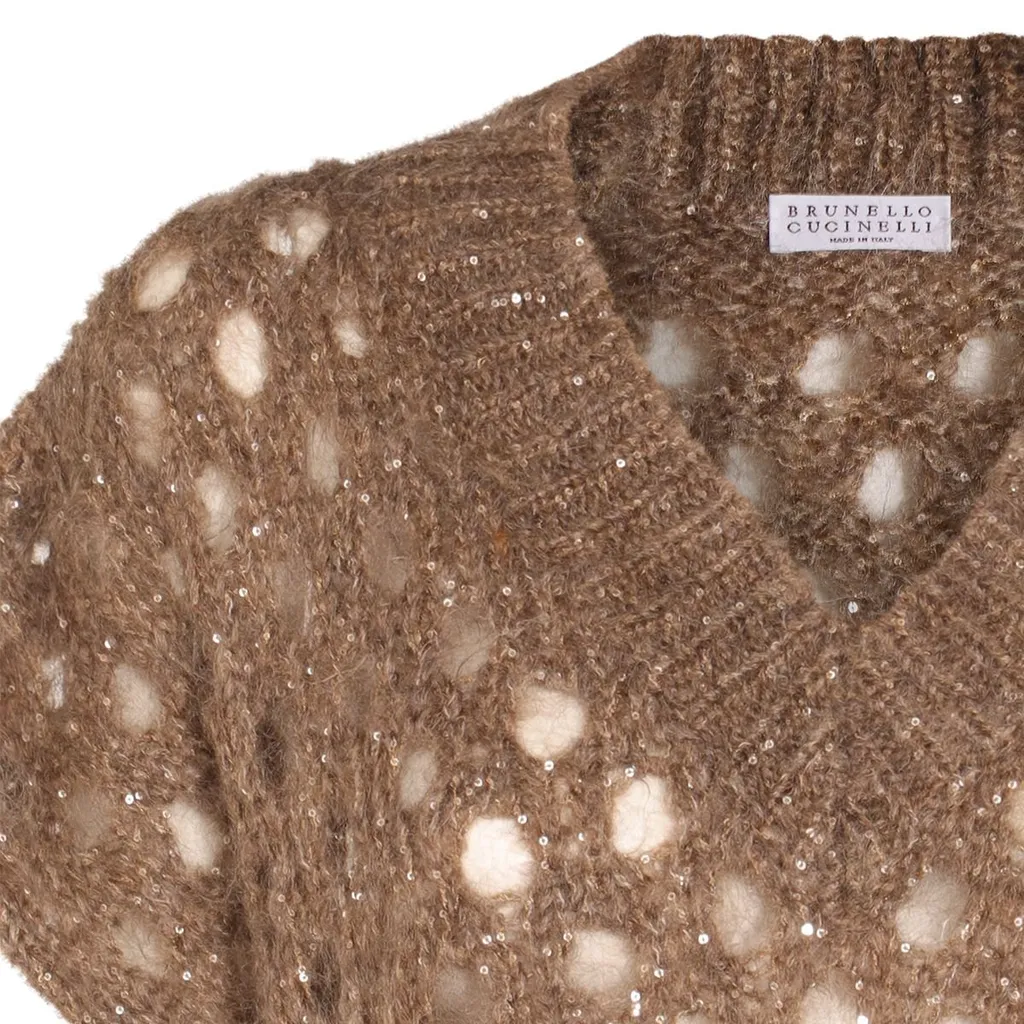 Open Knitted V-Neck Pullover
