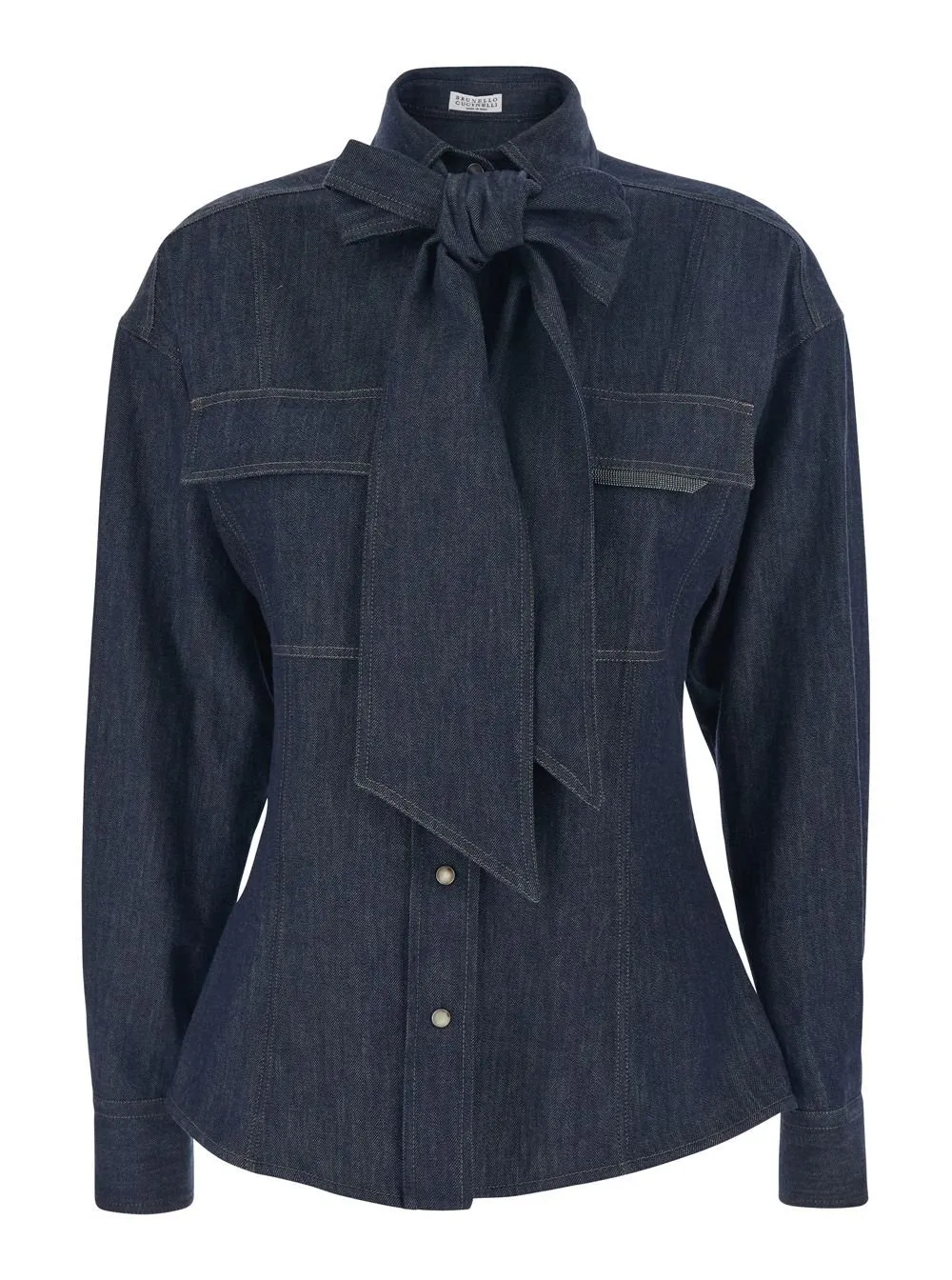 Lightweight No-Fade Denim Pussybow Shirt
