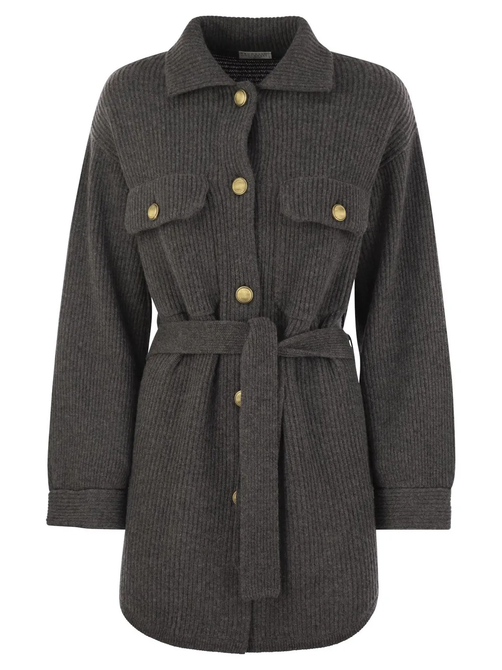 Long-Sleeved Ribbed Belted Cardigan