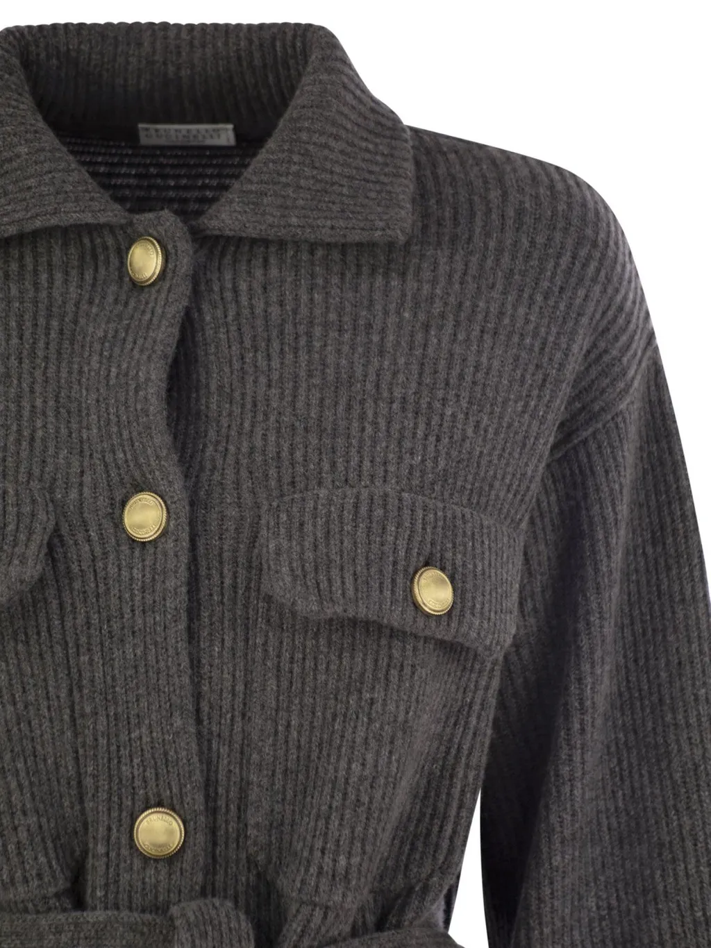 Long-Sleeved Ribbed Belted Cardigan