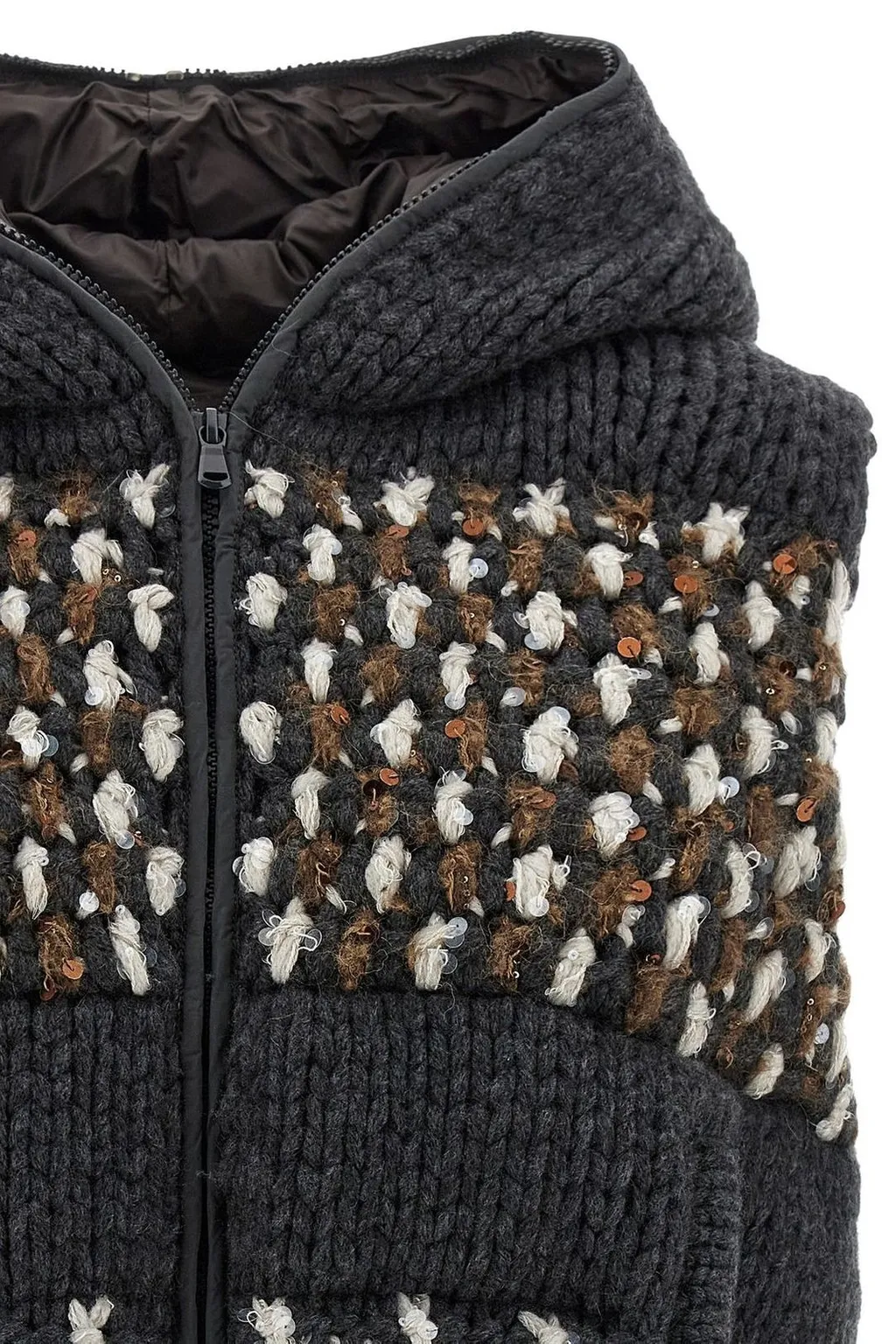 Macro Prince Of Wales Opera Knit Hooded Down Vest
