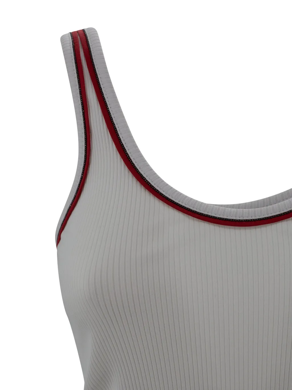 Piped-Trim Ribbed Tank Top