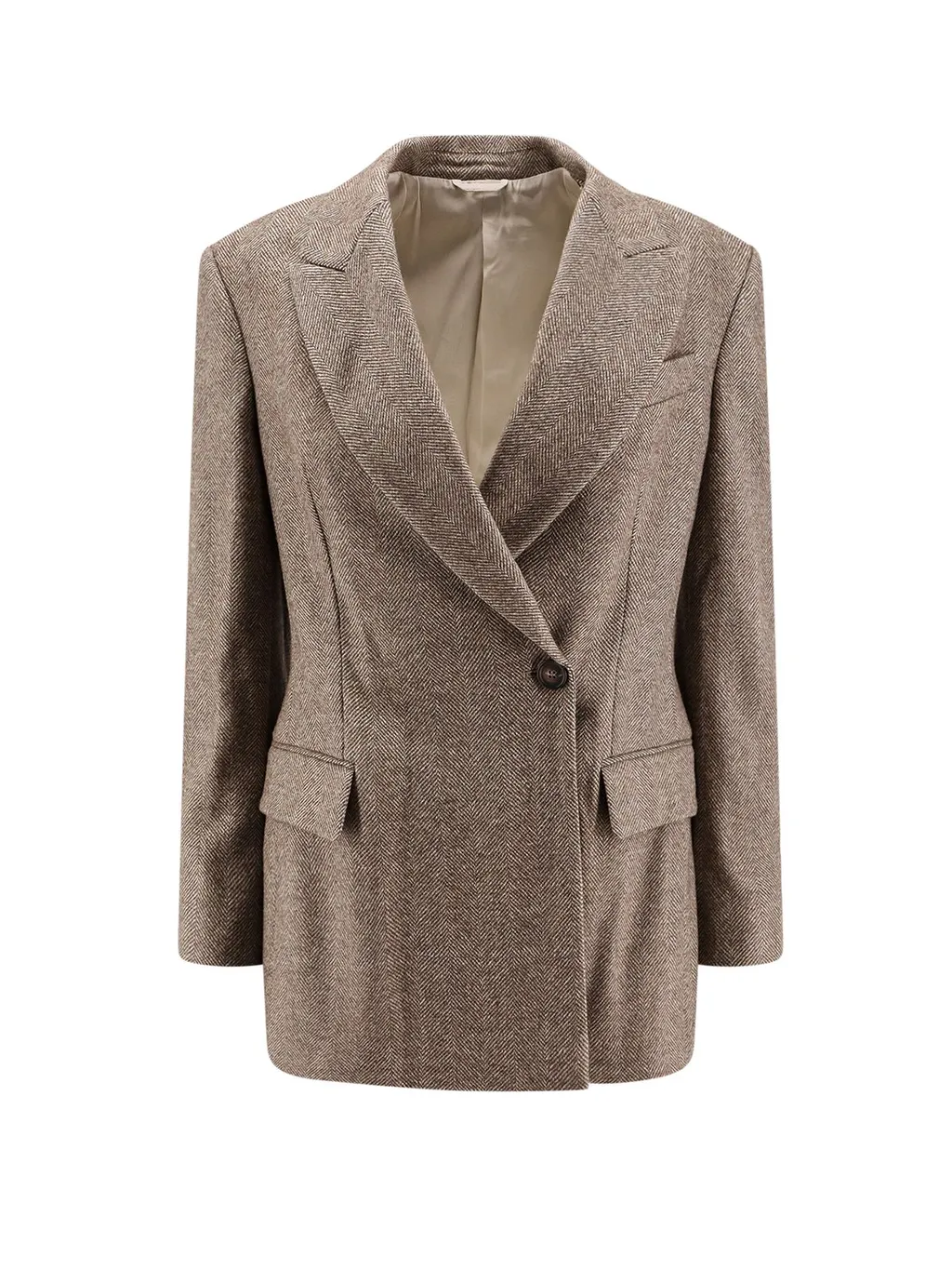 Double-Breasted Herringbone Tailored Blazer