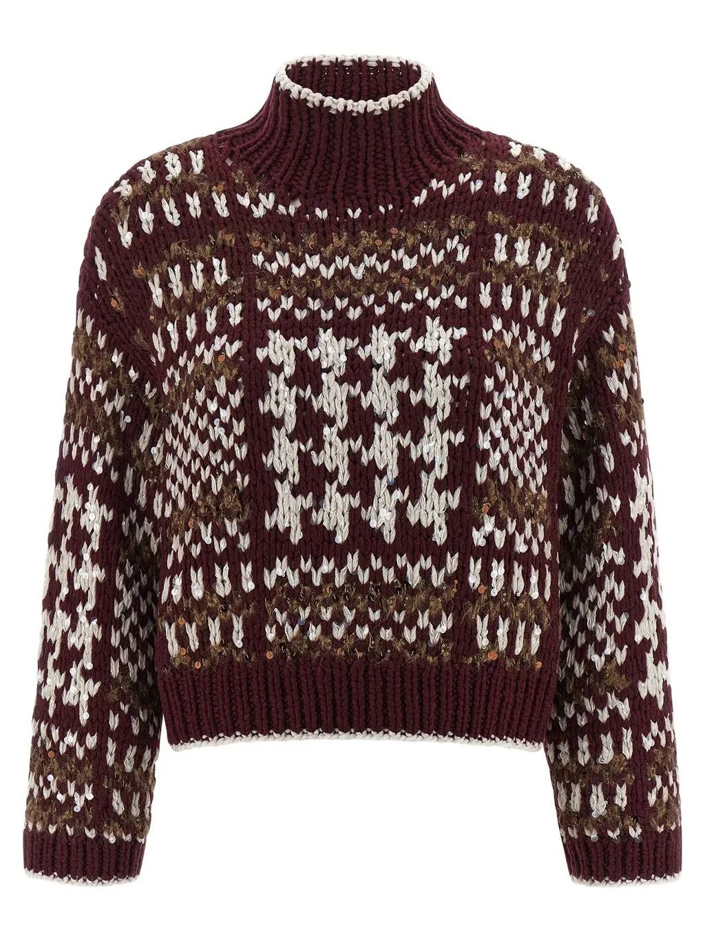 Sequin Embellished Mock Neck Sweater