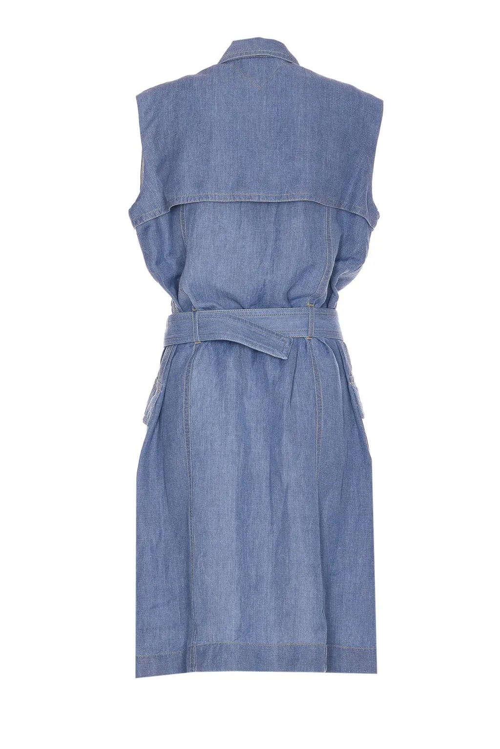 Belted Waist Denim Midi Dress