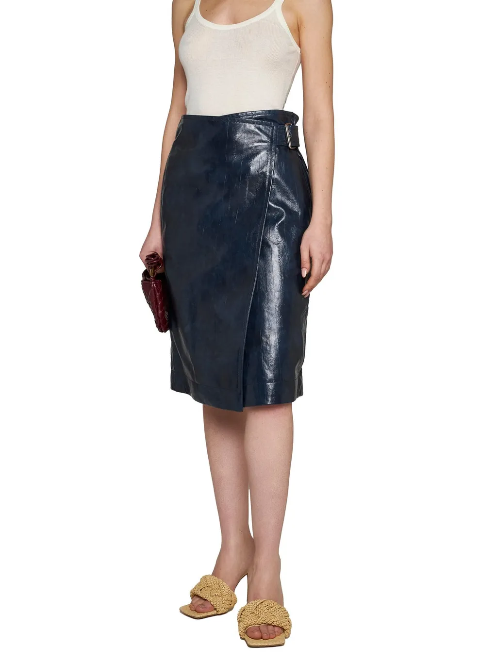Embossed Leather Midi Skirt