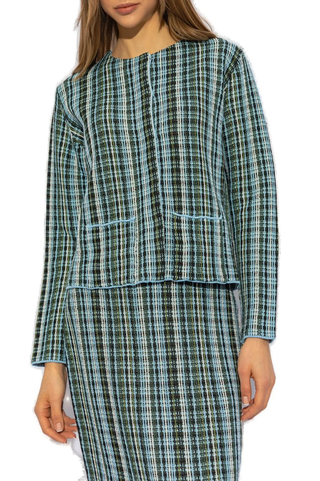 Checked Round Neck Cardigan