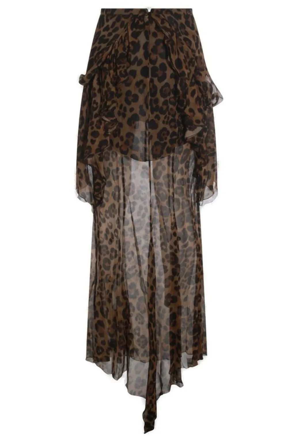 Printed Ruffle-Detailed High Slit Skirt