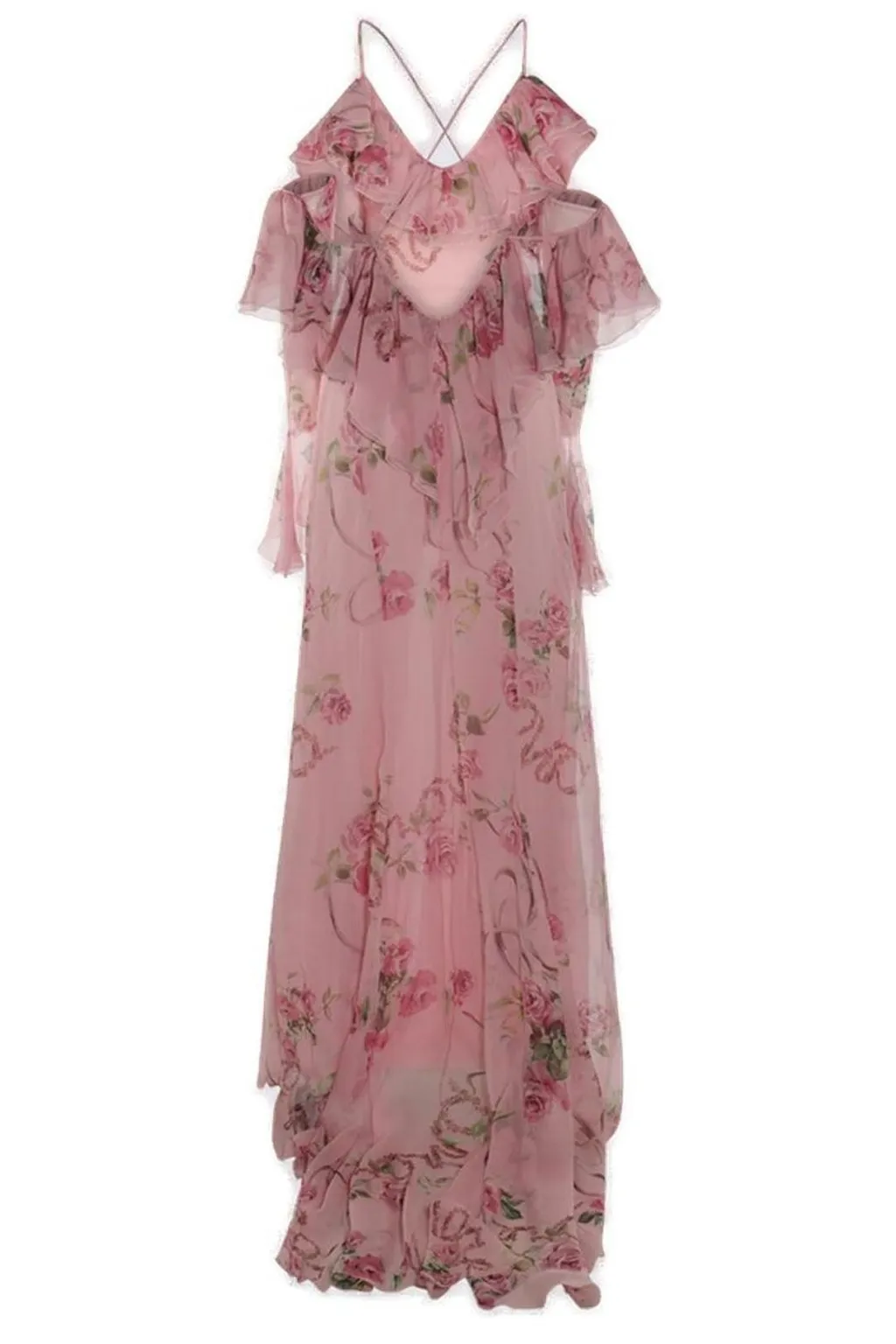 Floral Printed Ruffled Sleeveless Maxi Dress