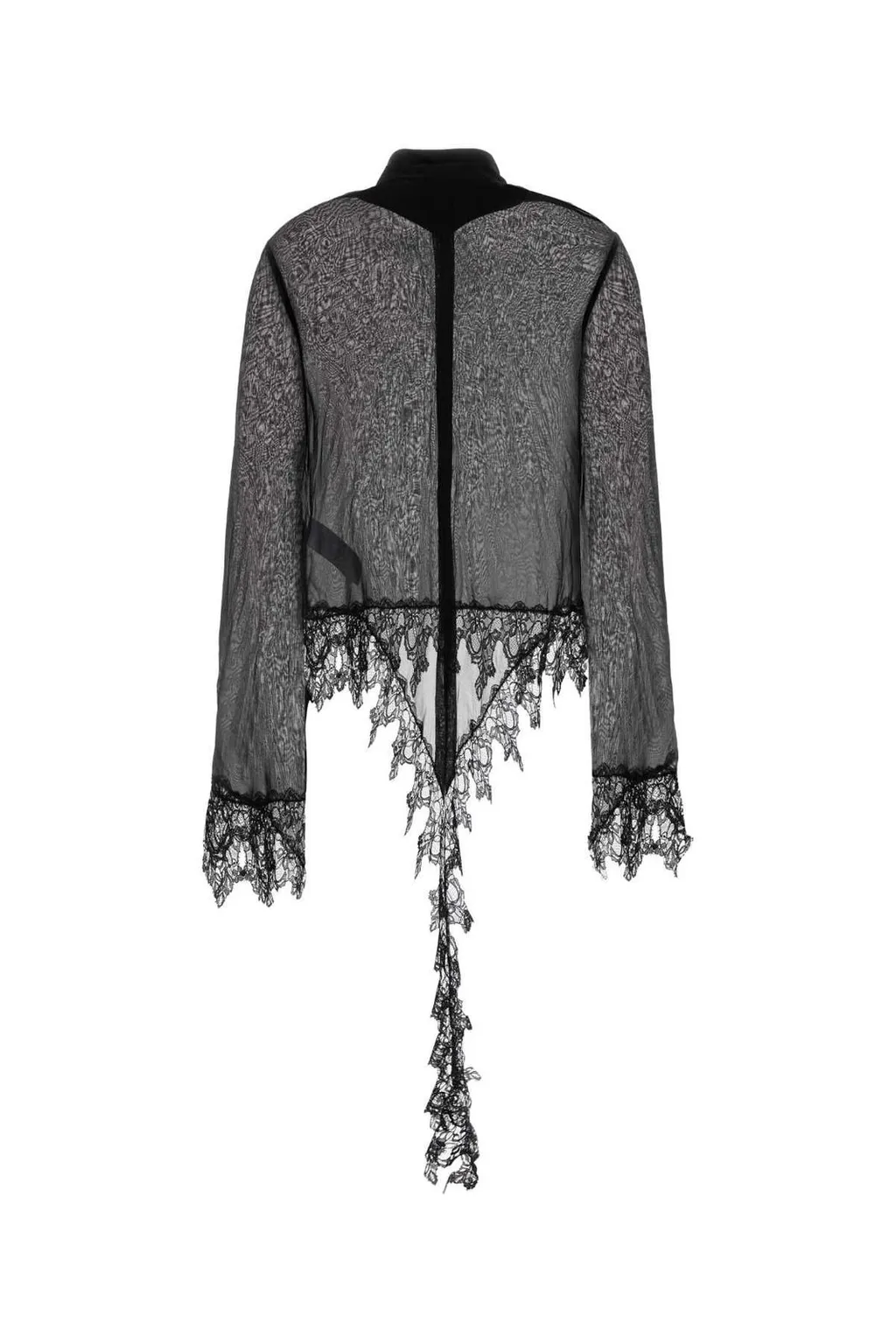 Long Sleeved Sheer Lace-Detailed Shirt