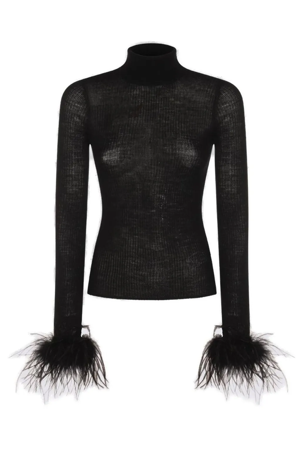 Feather-Trimmed Roll Neck Jumper