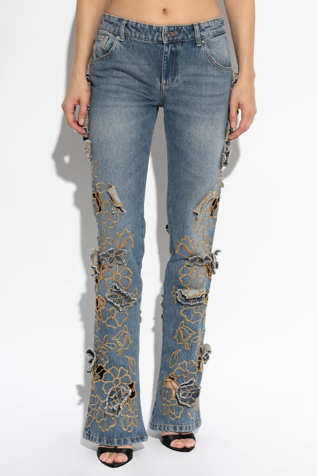 Floral Appliqué Flared Jeans