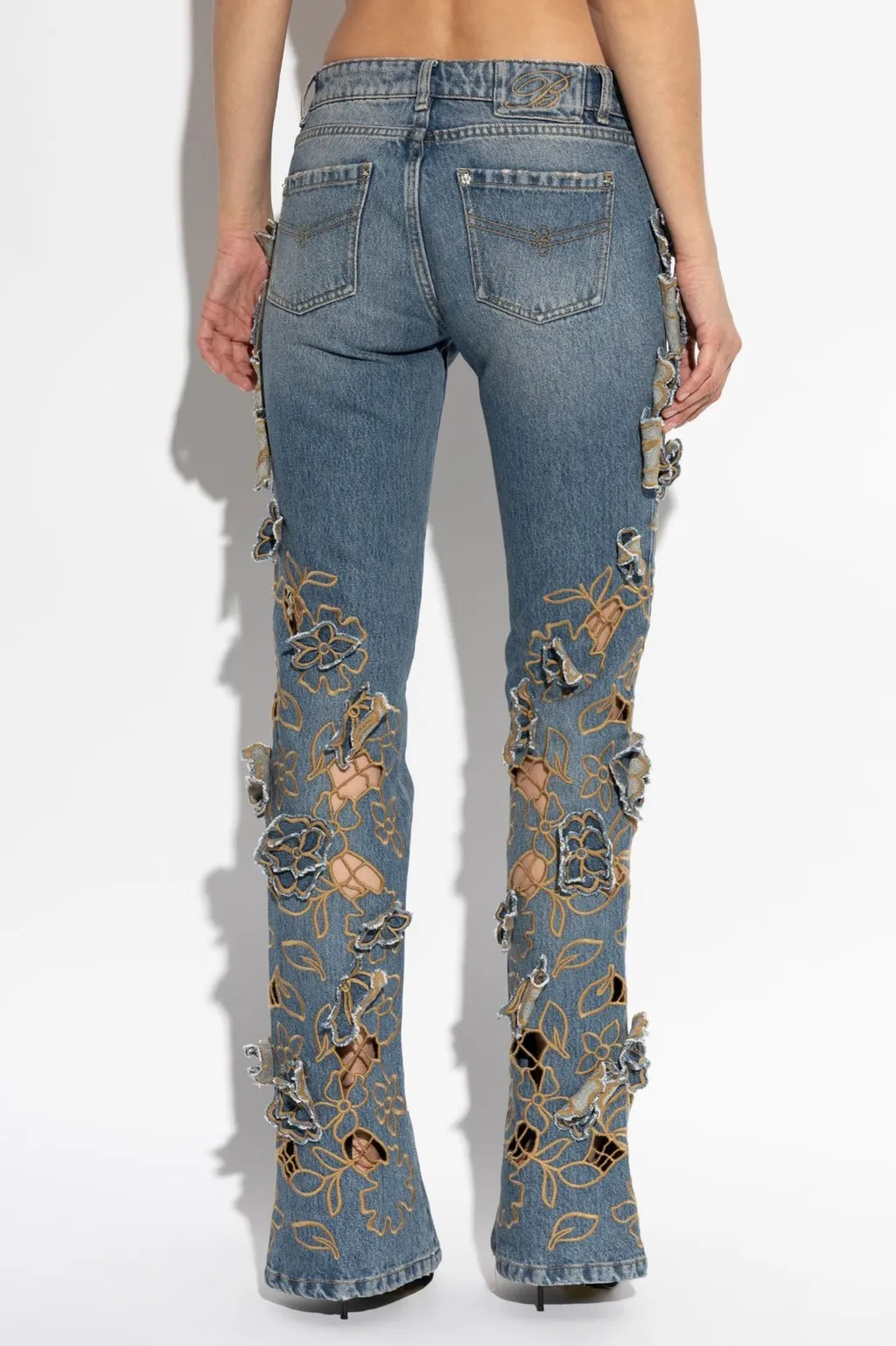 Floral Appliqué Flared Jeans