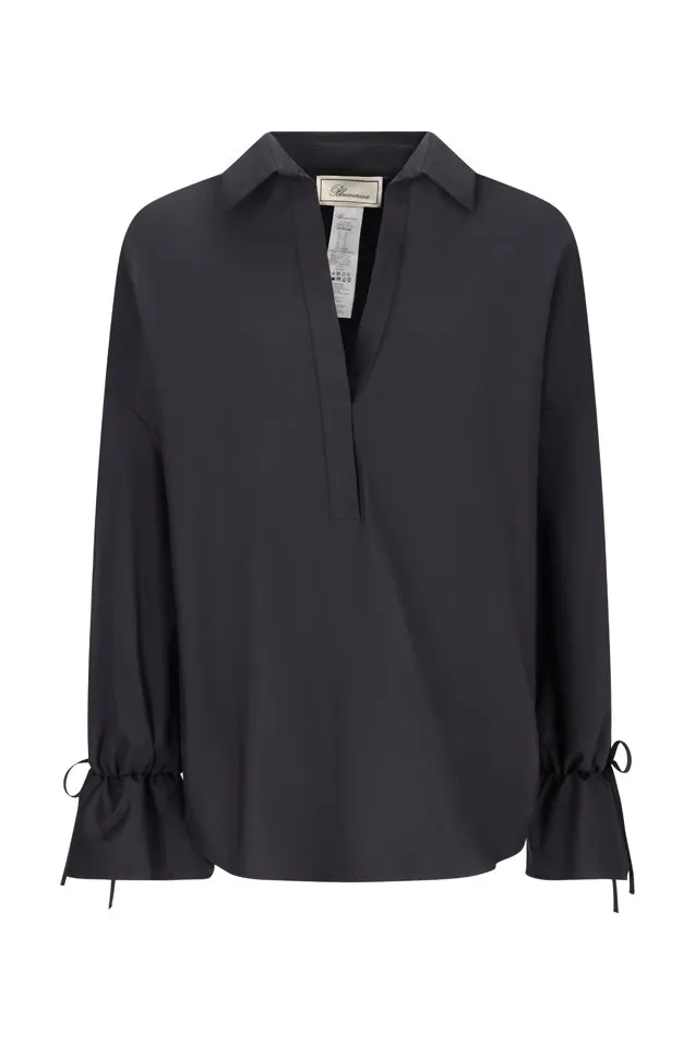 Tied-Cuff Polo-Neck Poplin Blouse