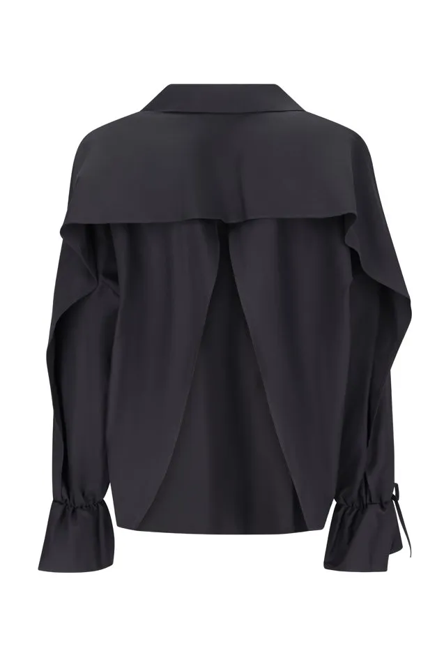 Tied-Cuff Polo-Neck Poplin Blouse