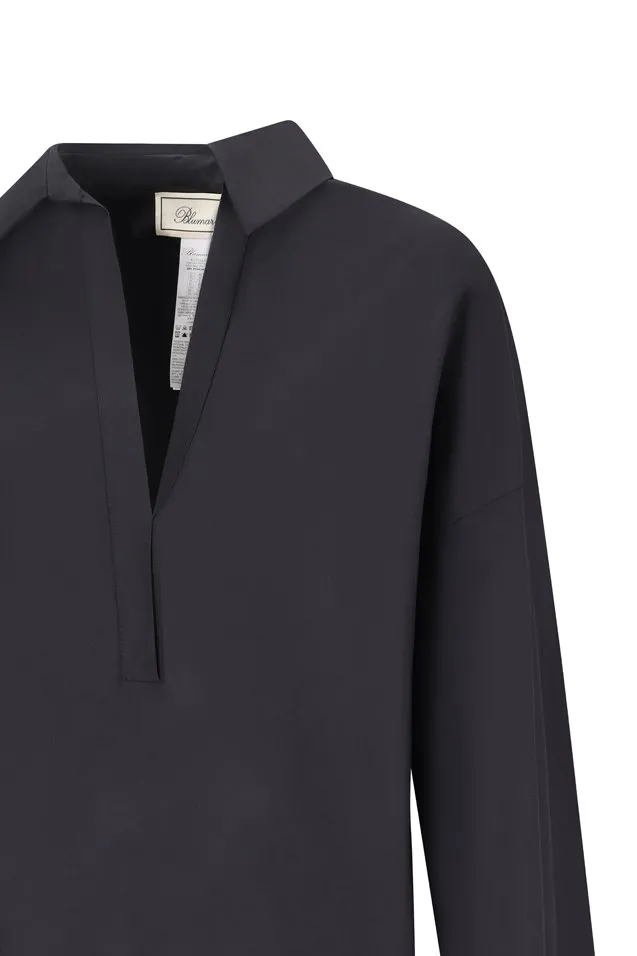 Tied-Cuff Polo-Neck Poplin Blouse