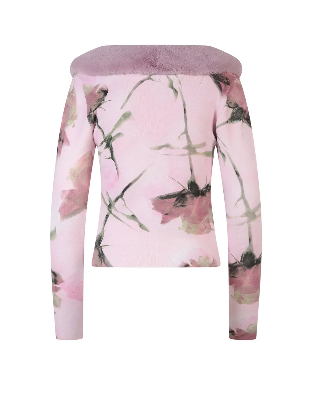 Floral Print Faux Fur Collared Cardigan