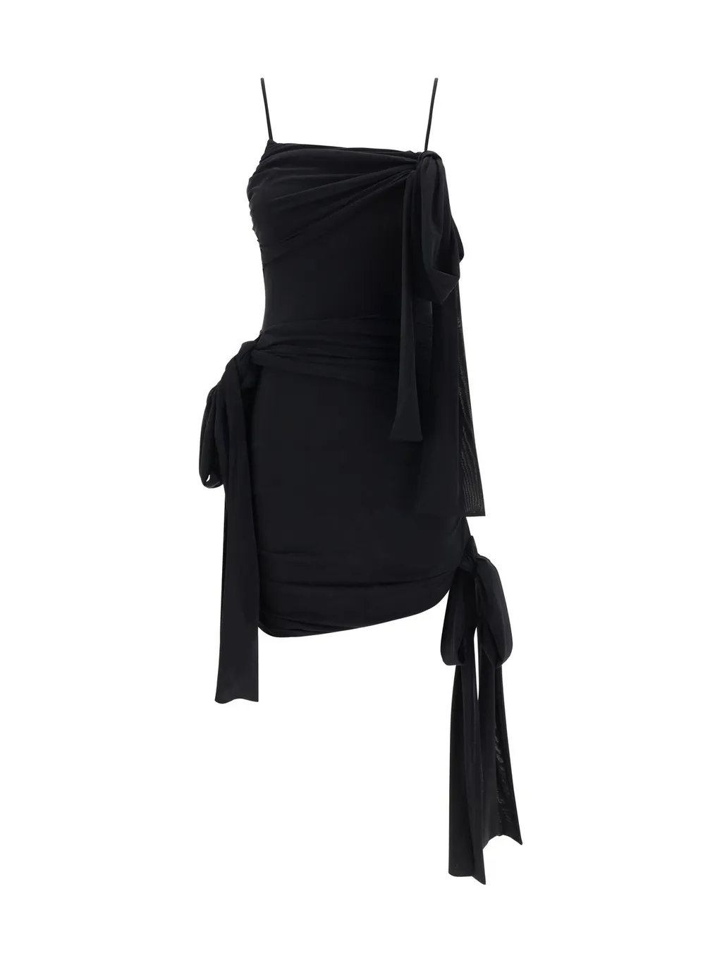 Bow Embellished Asymmetric Hem Mini Dress