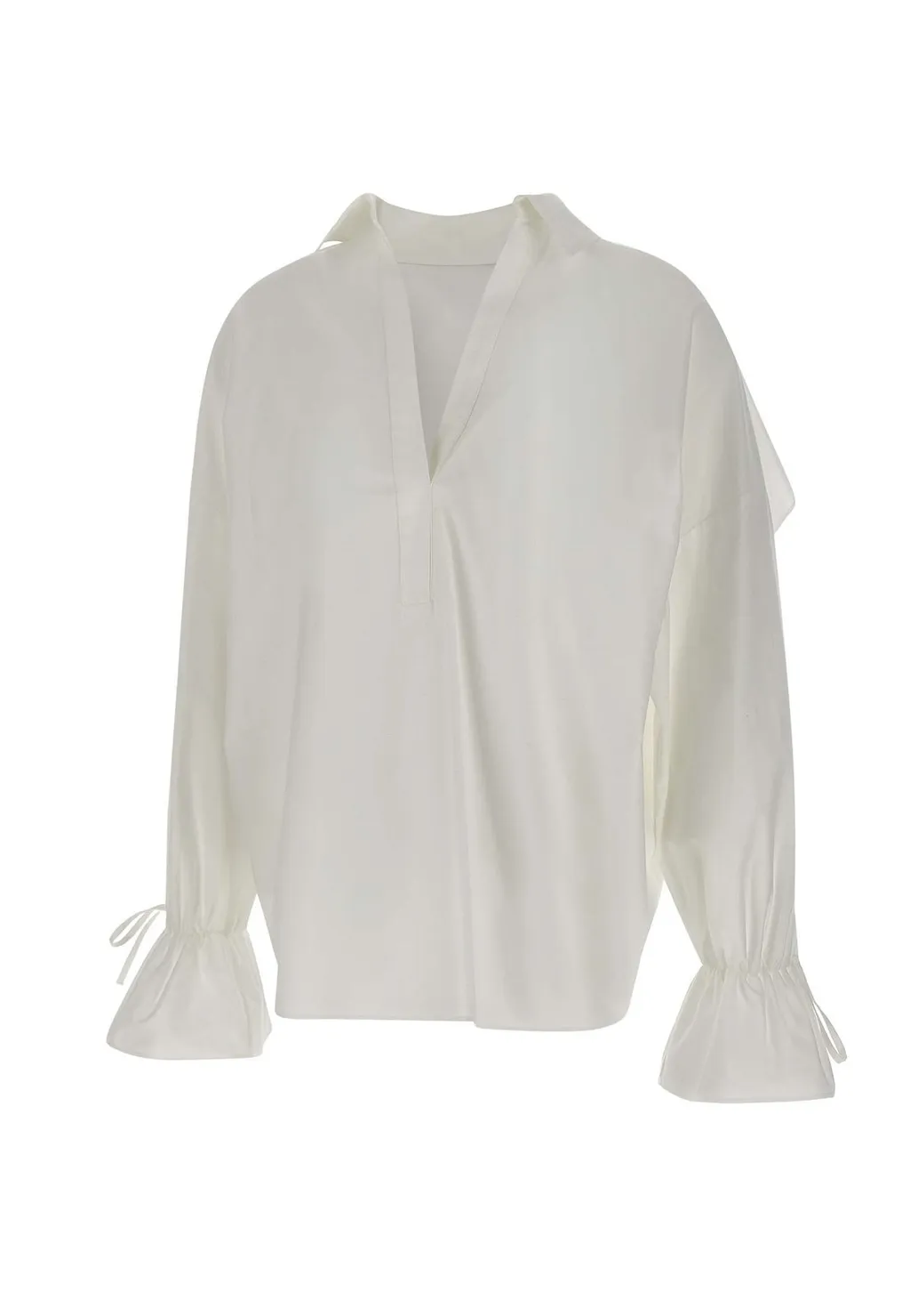 Tied-Cuff Polo-Neck Poplin Blouse