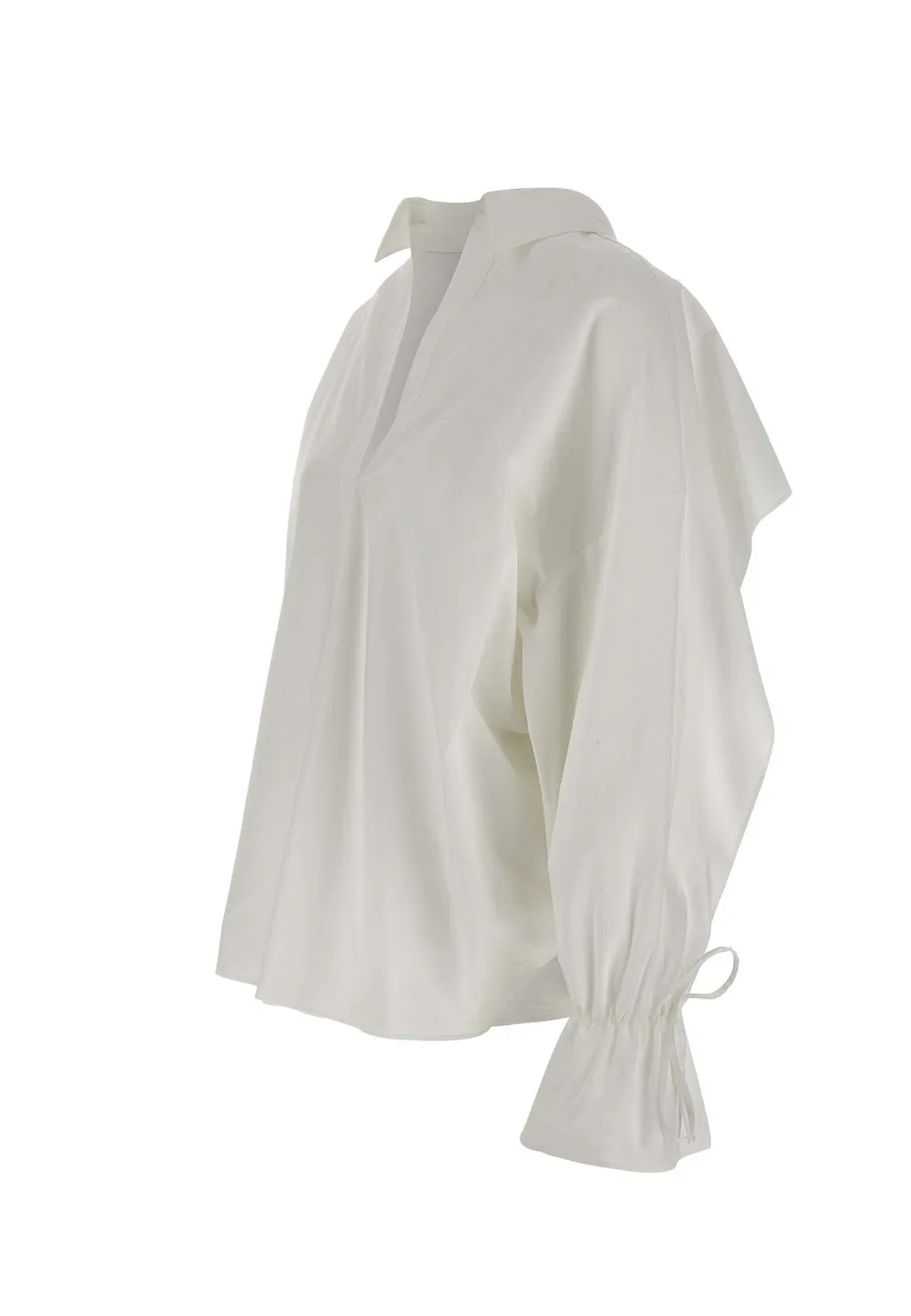 Tied-Cuff Polo-Neck Poplin Blouse