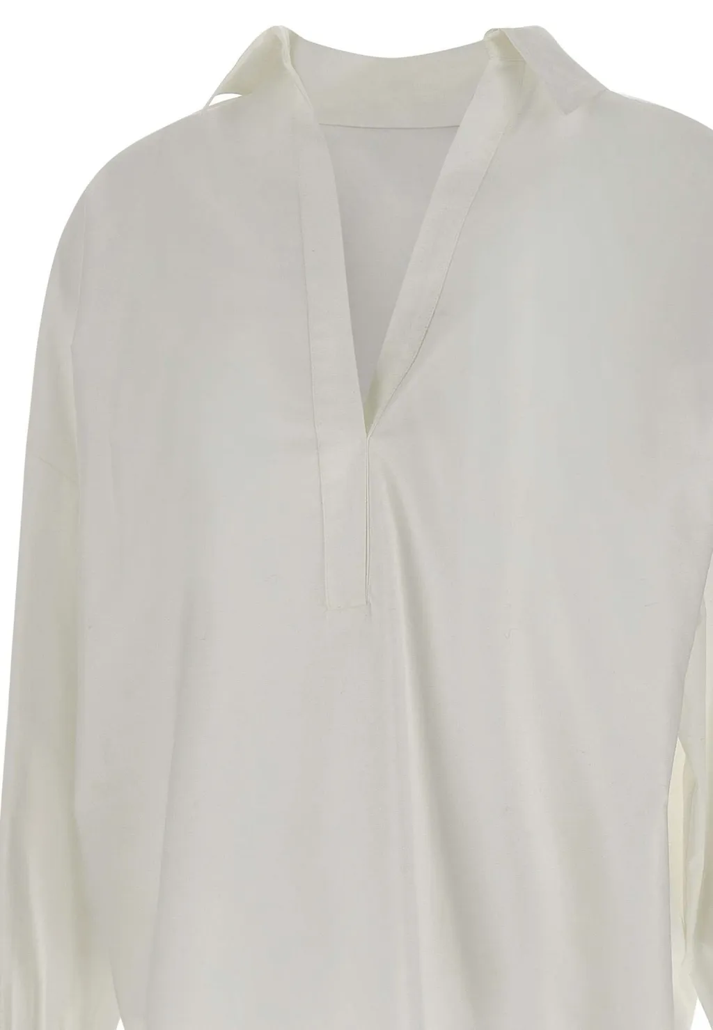 Tied-Cuff Polo-Neck Poplin Blouse