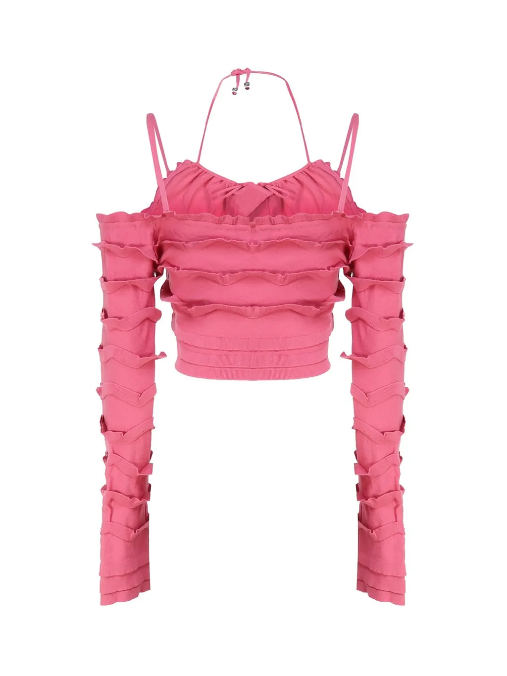 Knitted Ruffled Cropped Cardigan