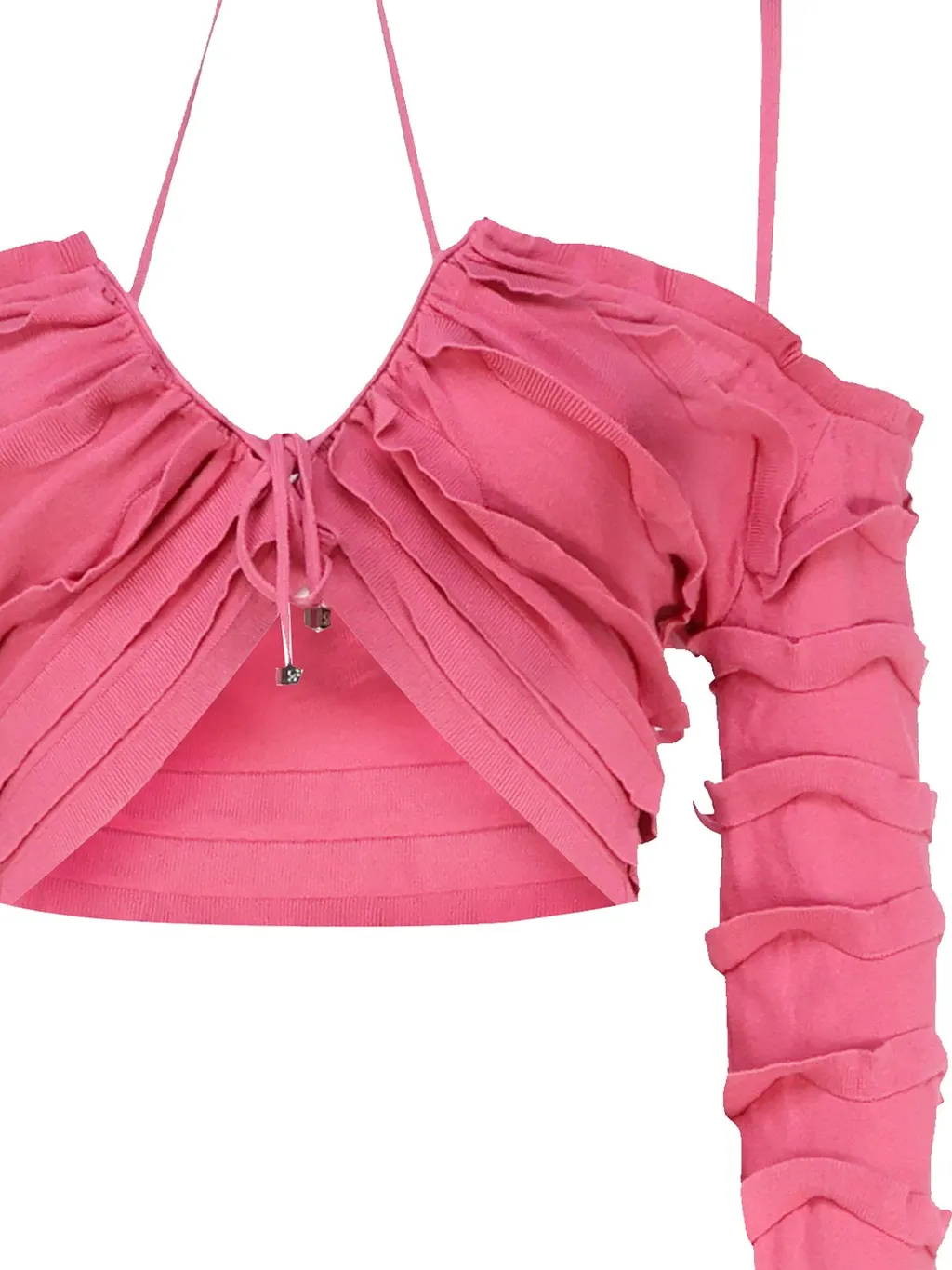 Knitted Ruffled Cropped Cardigan