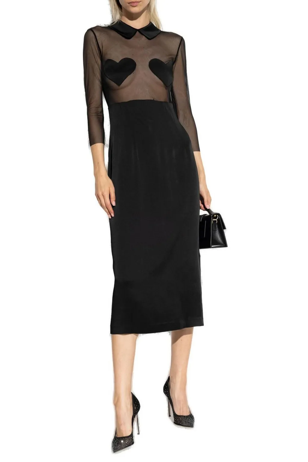 Heart-Patch Satin Midi Dress