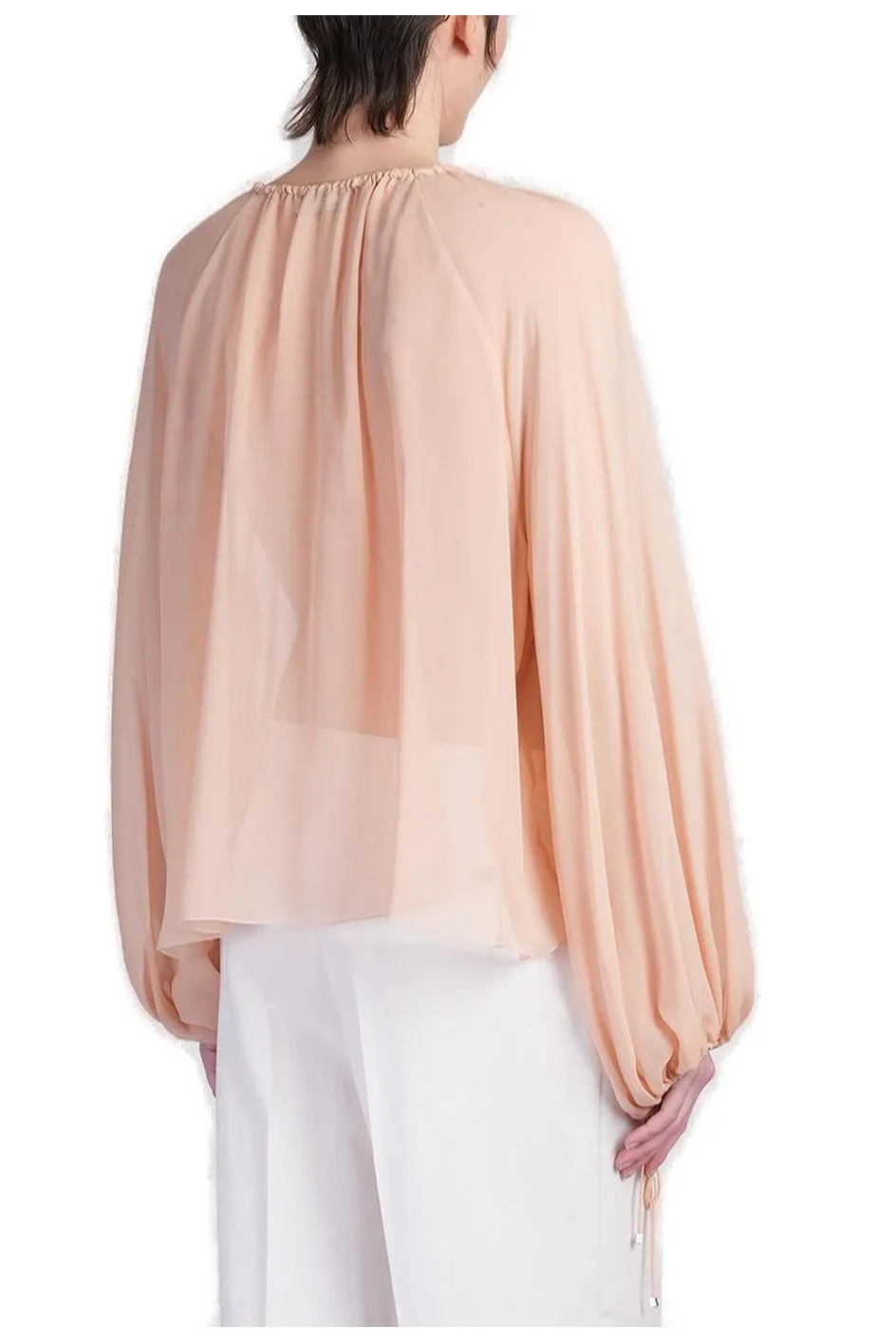 Semi-Sheer Ruffled Chiffon Blouse