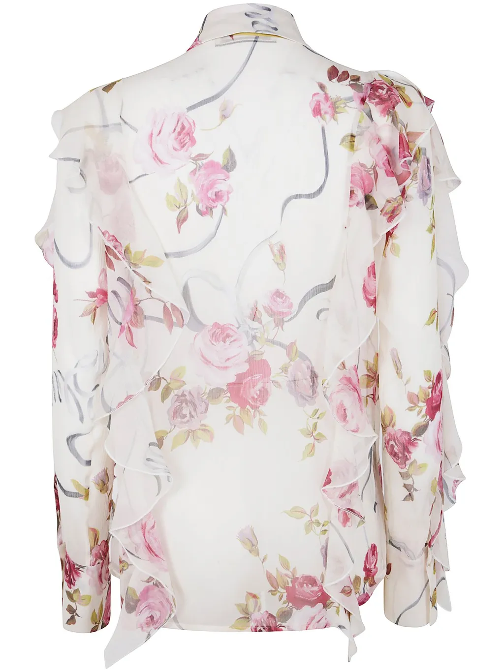 Floral Printed Semi Sheer Ruffled Shirt