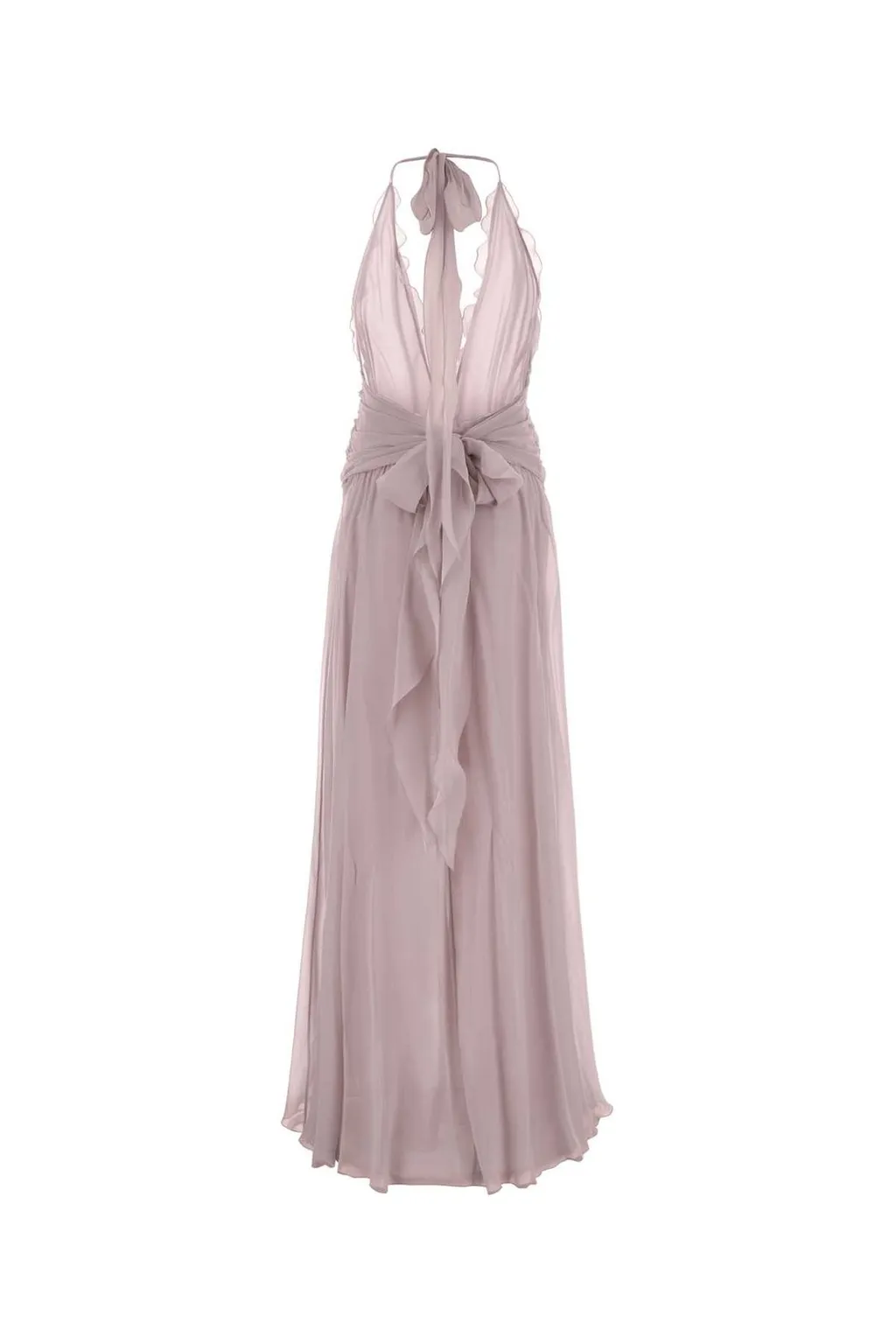 Rose Appliqué Halterneck Ruffled Maxi Dress