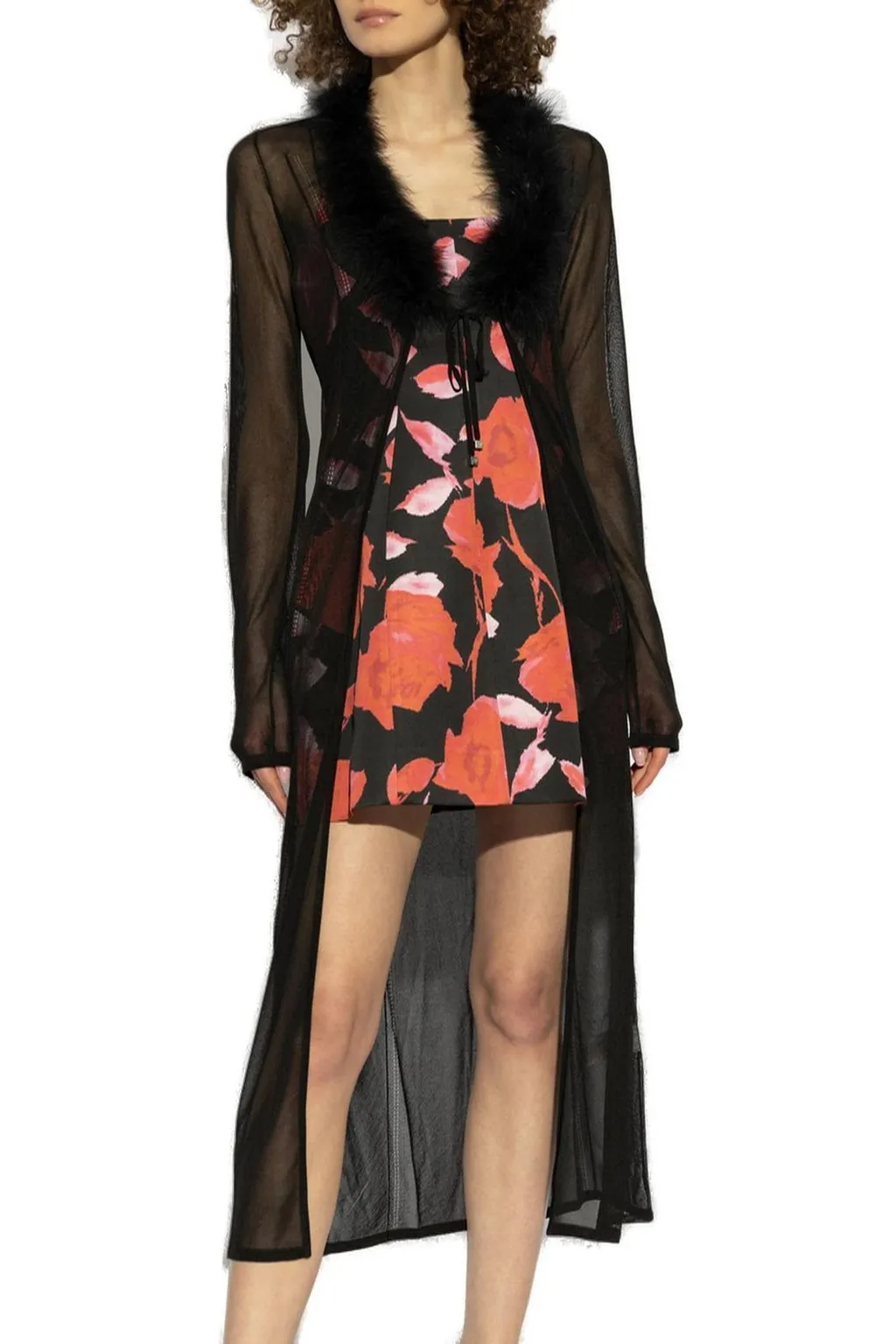 Feather-Trim Sheer Coat