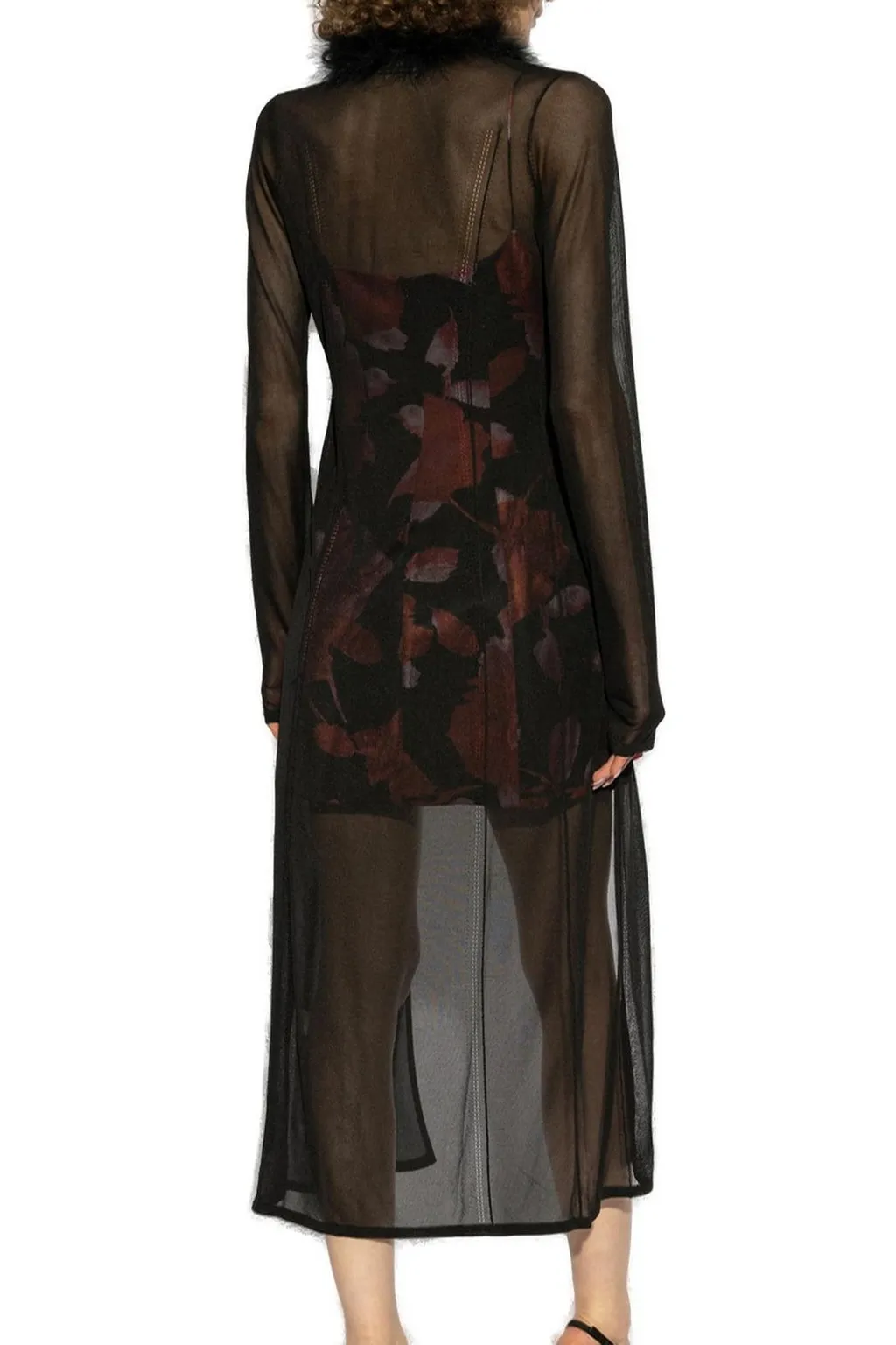 Feather-Trim Sheer Coat