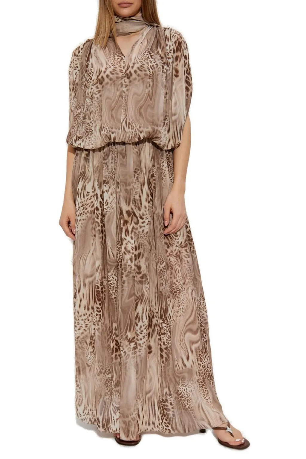 Animal Printed V-Neck Maxi Dress