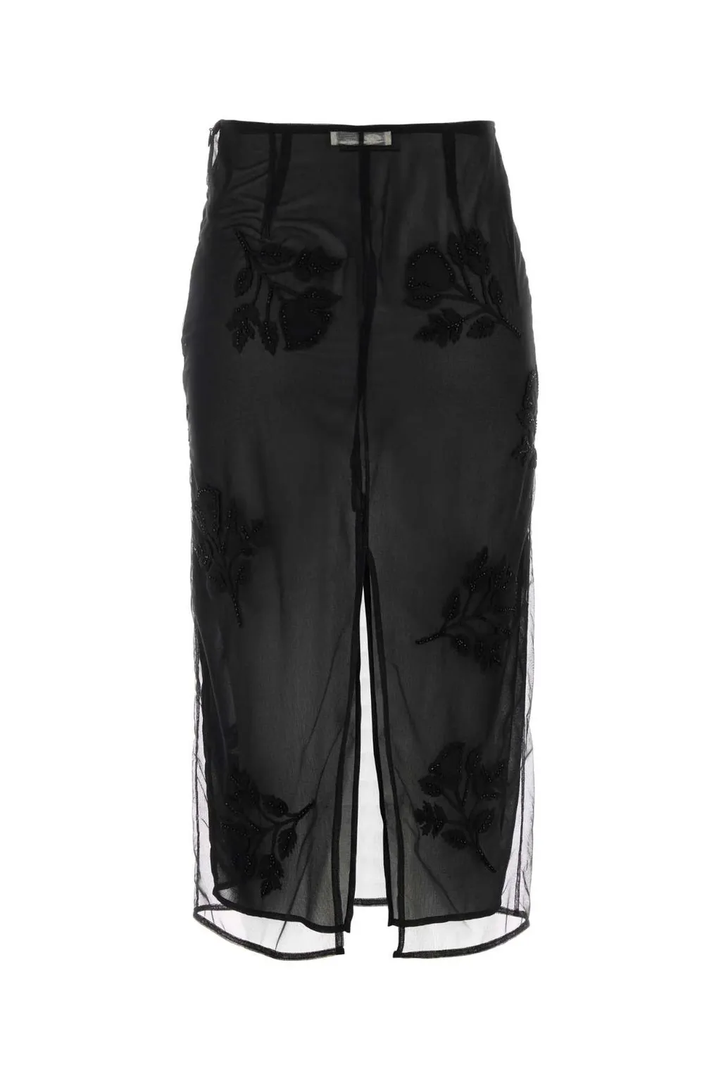 Rear Slit Tulle Midi Skirt
