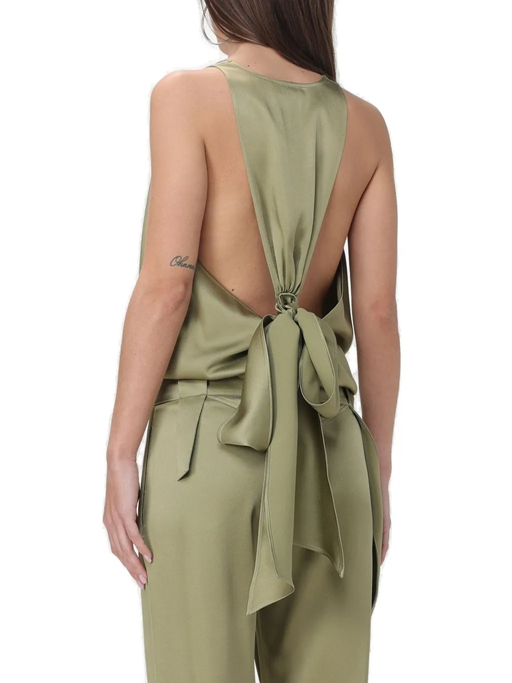 Plunging V-Neck Open Back Satin Bodysuit