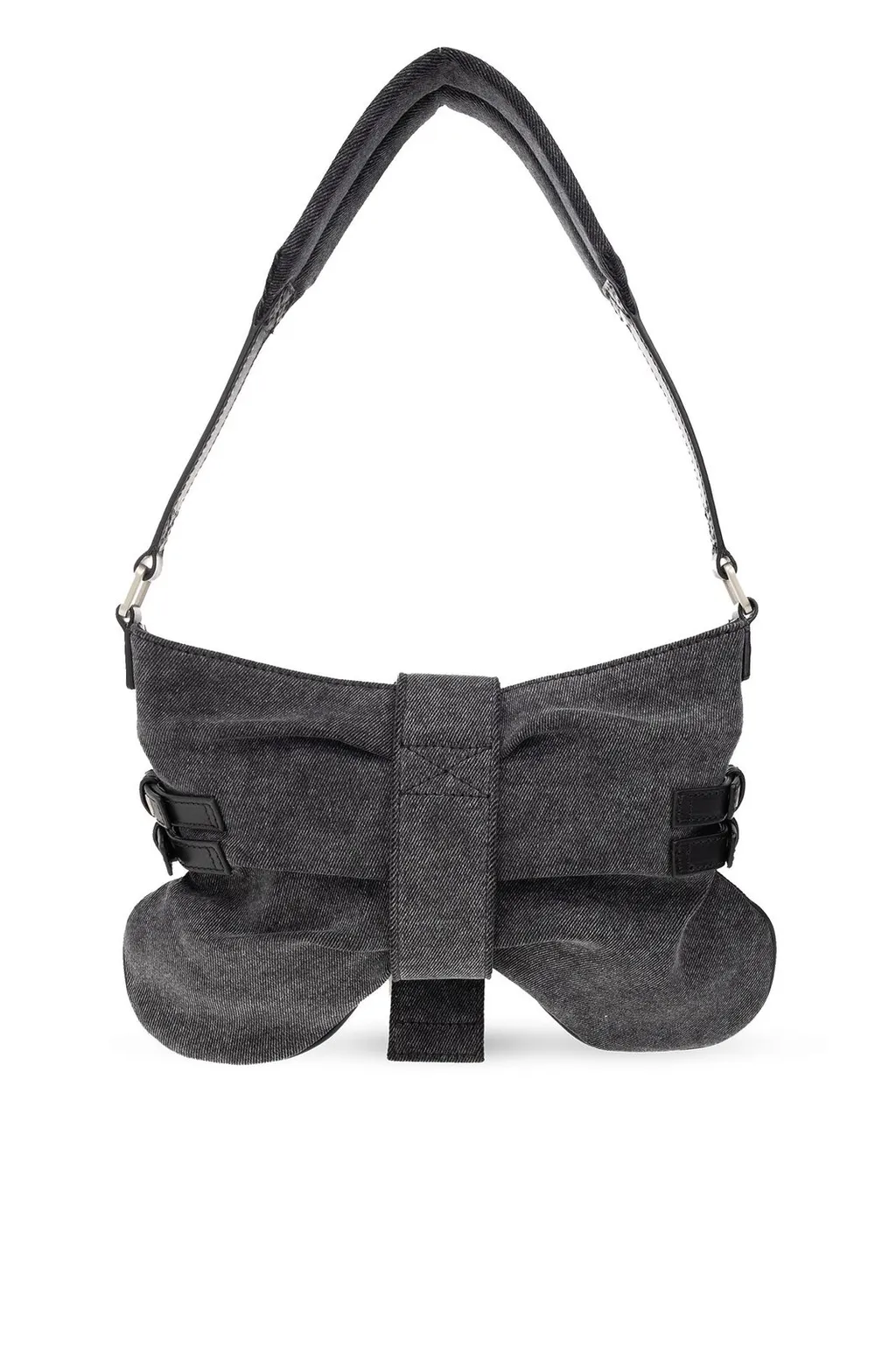 Large Butterfly Buckle-Detailed Denim Shoulder Bag