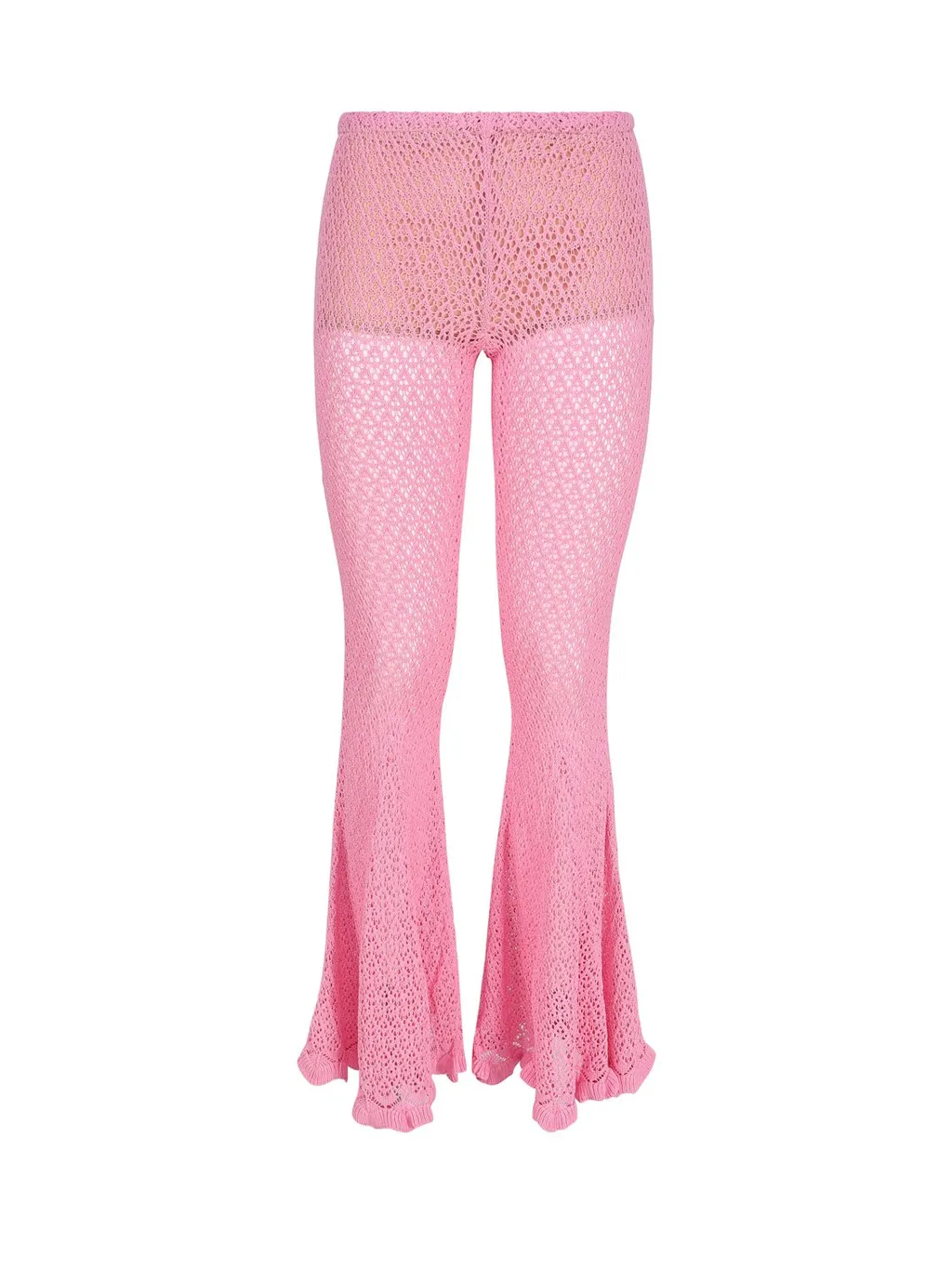 Crochet-Knit Scallop-Edge Flared Pants