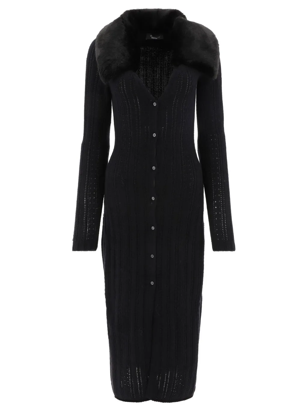 Knitted Faux Fur Collared Dress